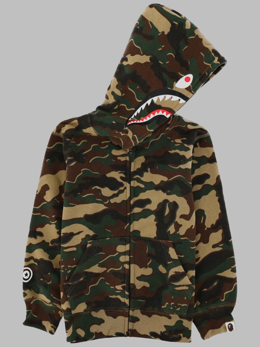 A Bathing Ape Felpa Con Cappuccio E Zip Intera Con Grafica Squalo In Green