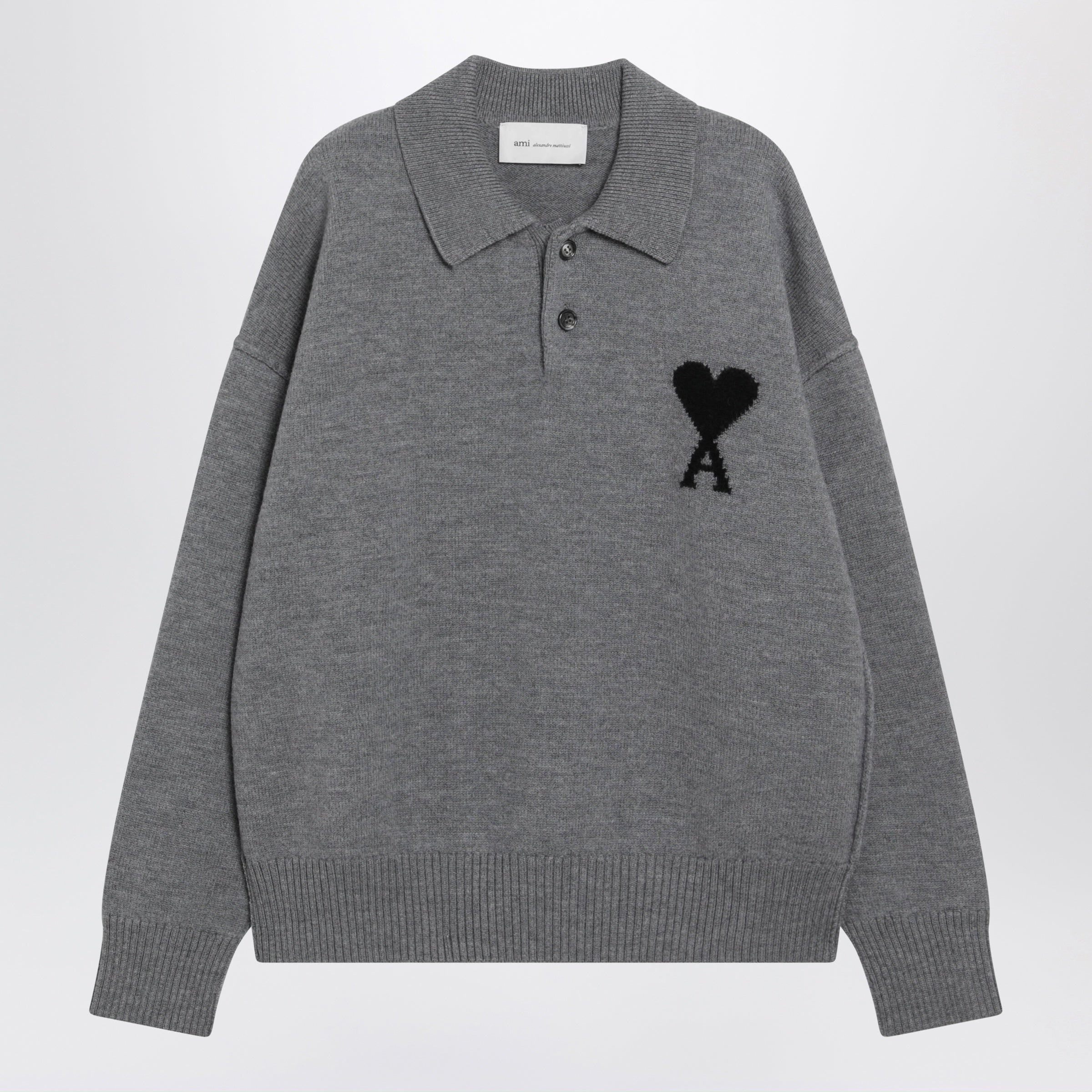 Grey Ami De Coeur Wool Polo Sweater