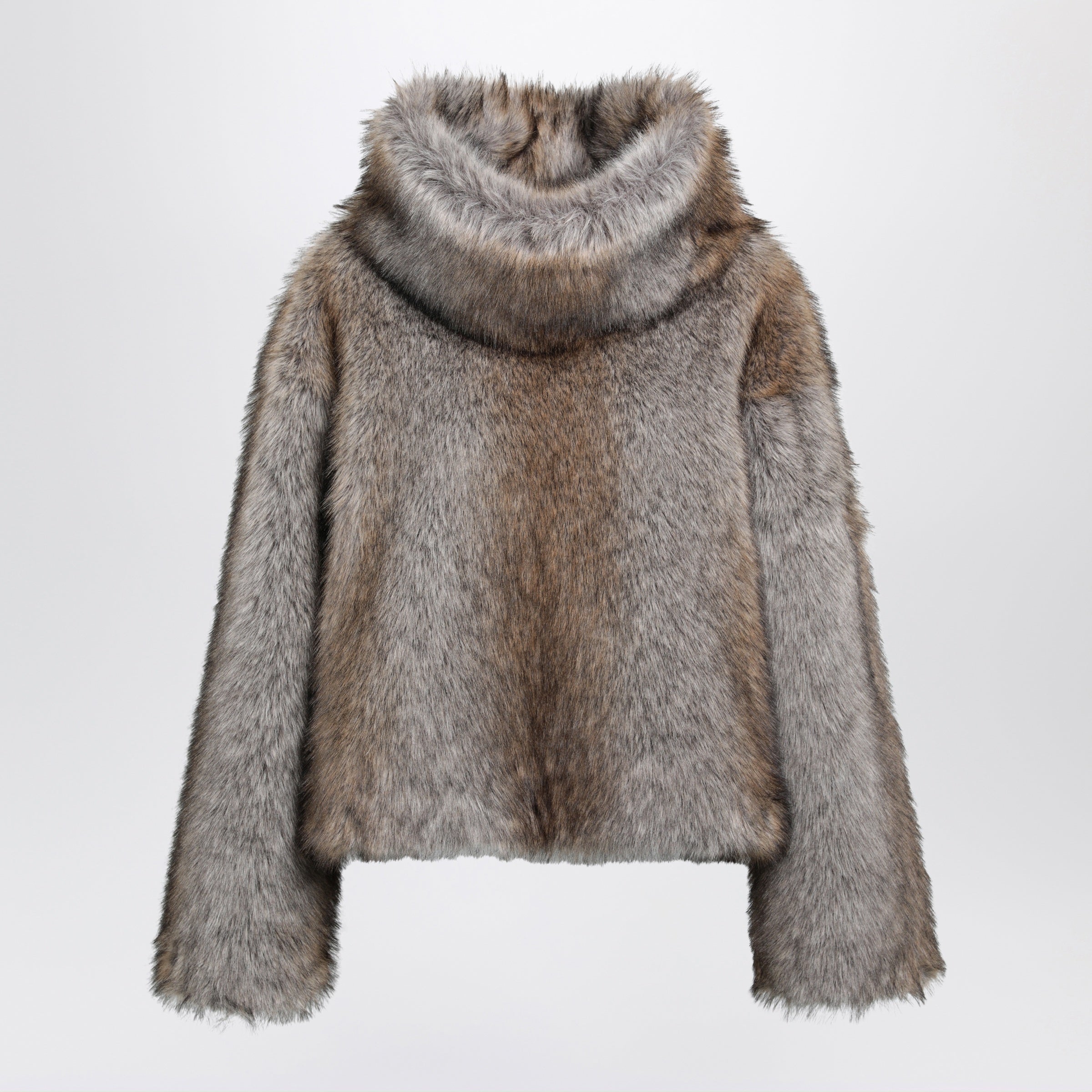 Bb Couture Brigitte Poncho In Wolf-effect Faux Fur In Grey