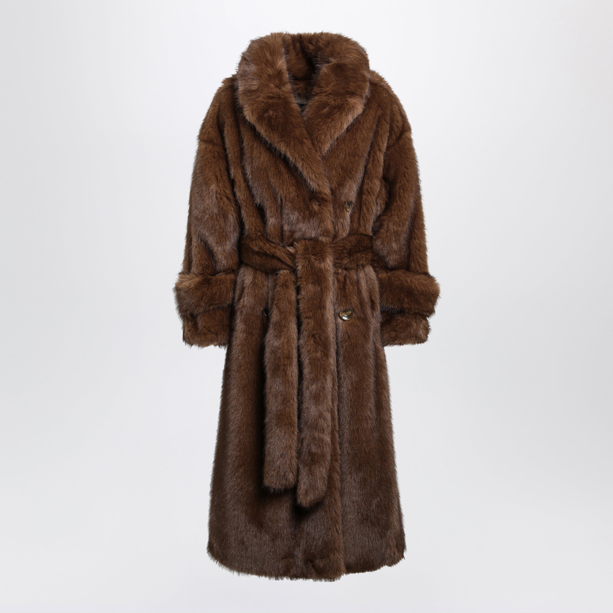 Bb Couture Farrah Brown Double-breasted Coat With Belt
