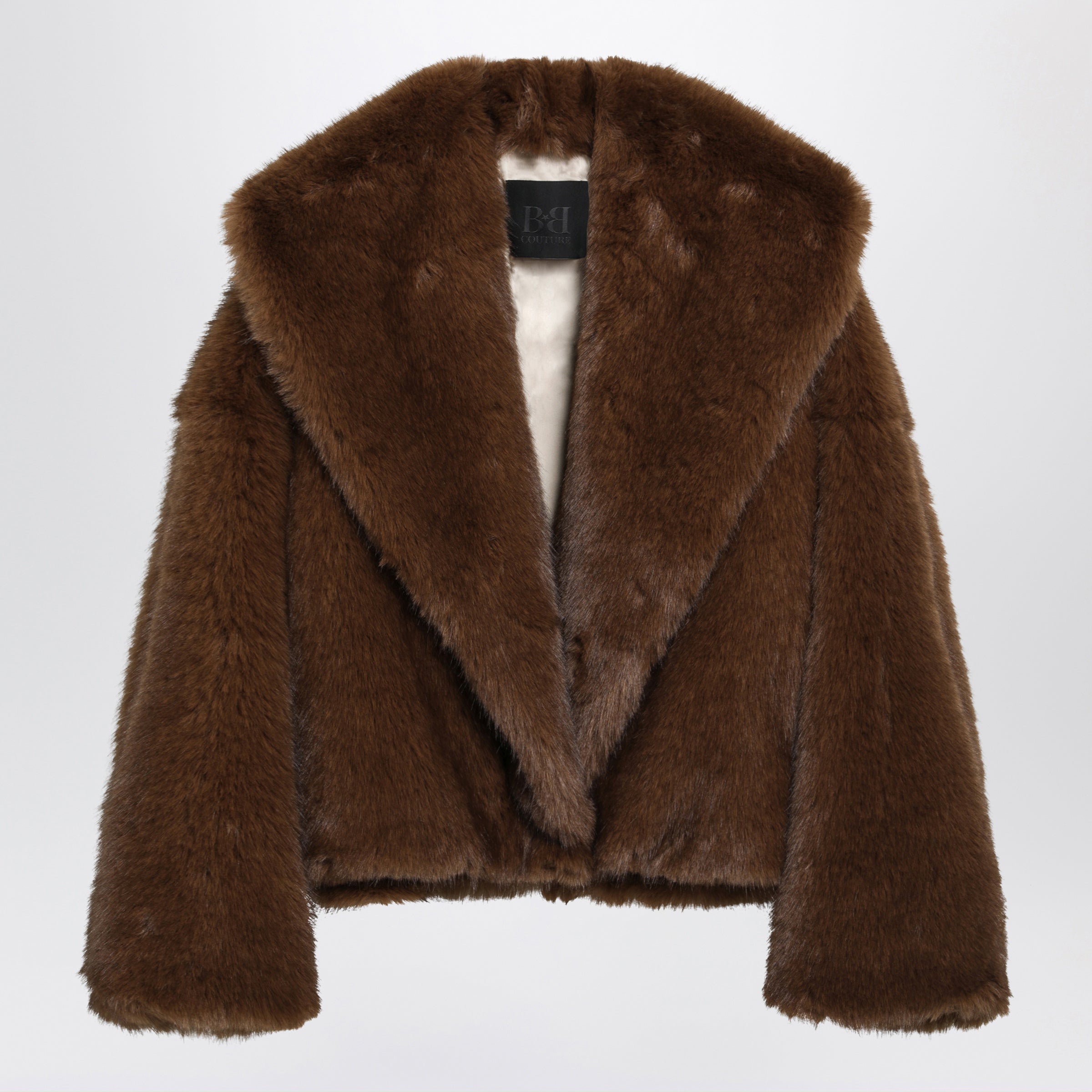Bb Couture Farrah Short Brown Jacket In Faux Fur