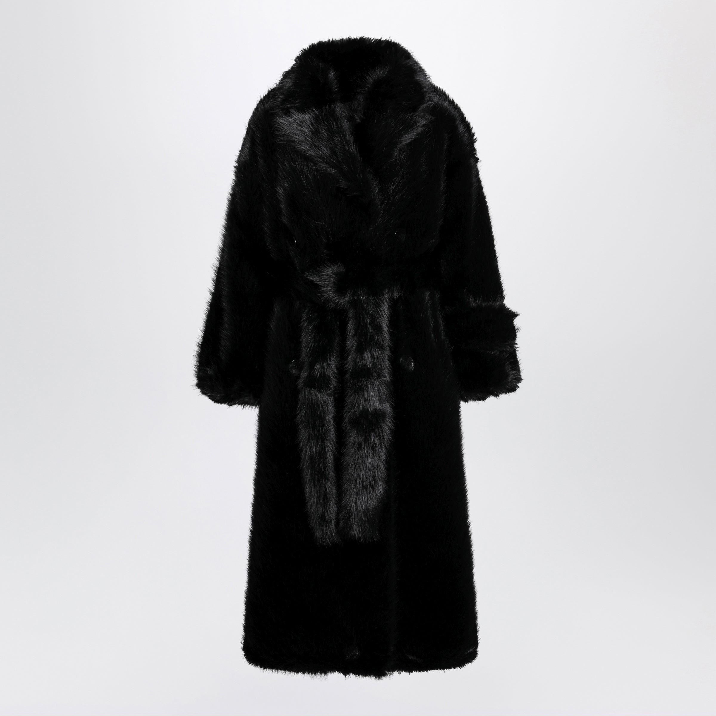 Bb Couture Jackie Black Double-breasted Coat With Belt