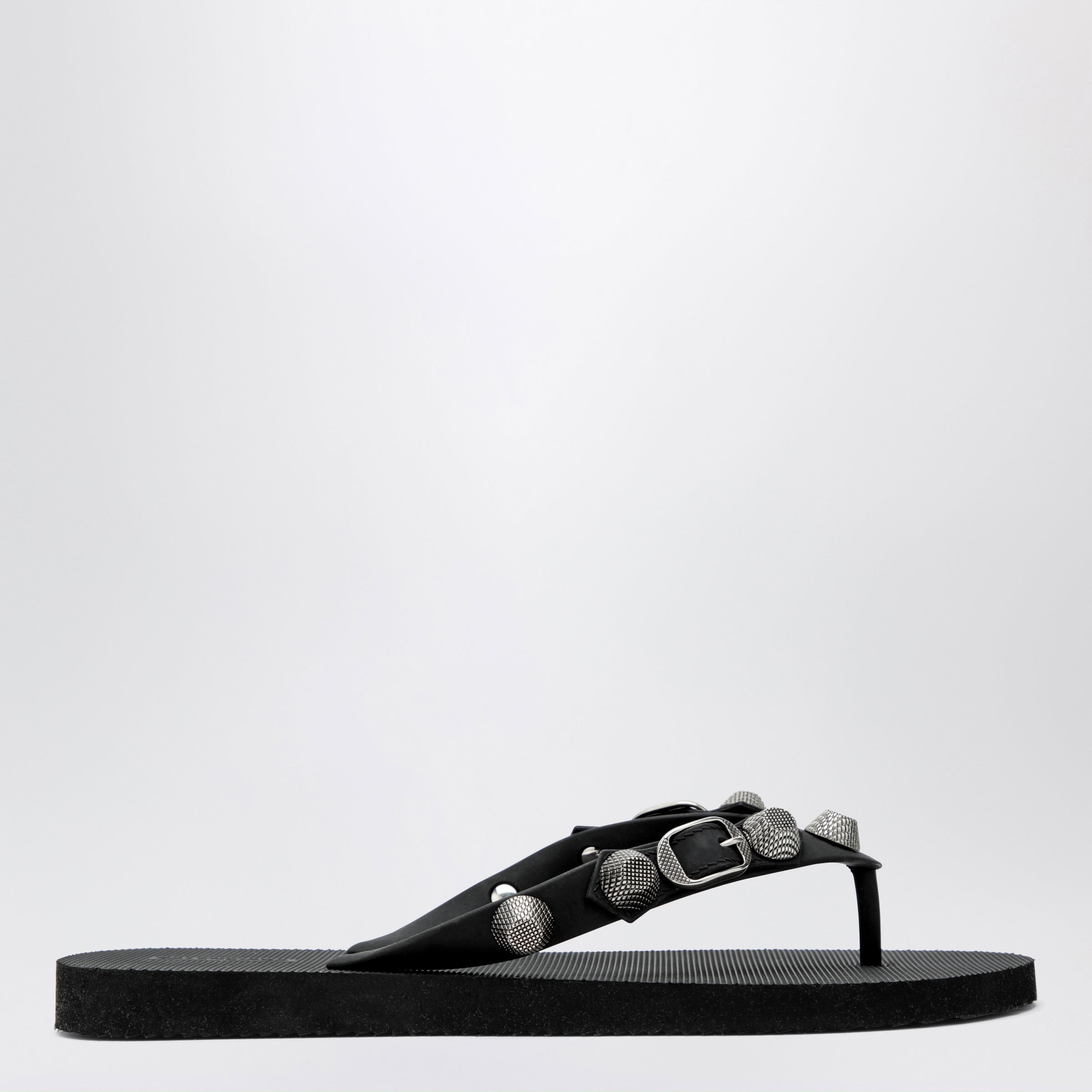Black Rubber Cagole Thong Slippers
