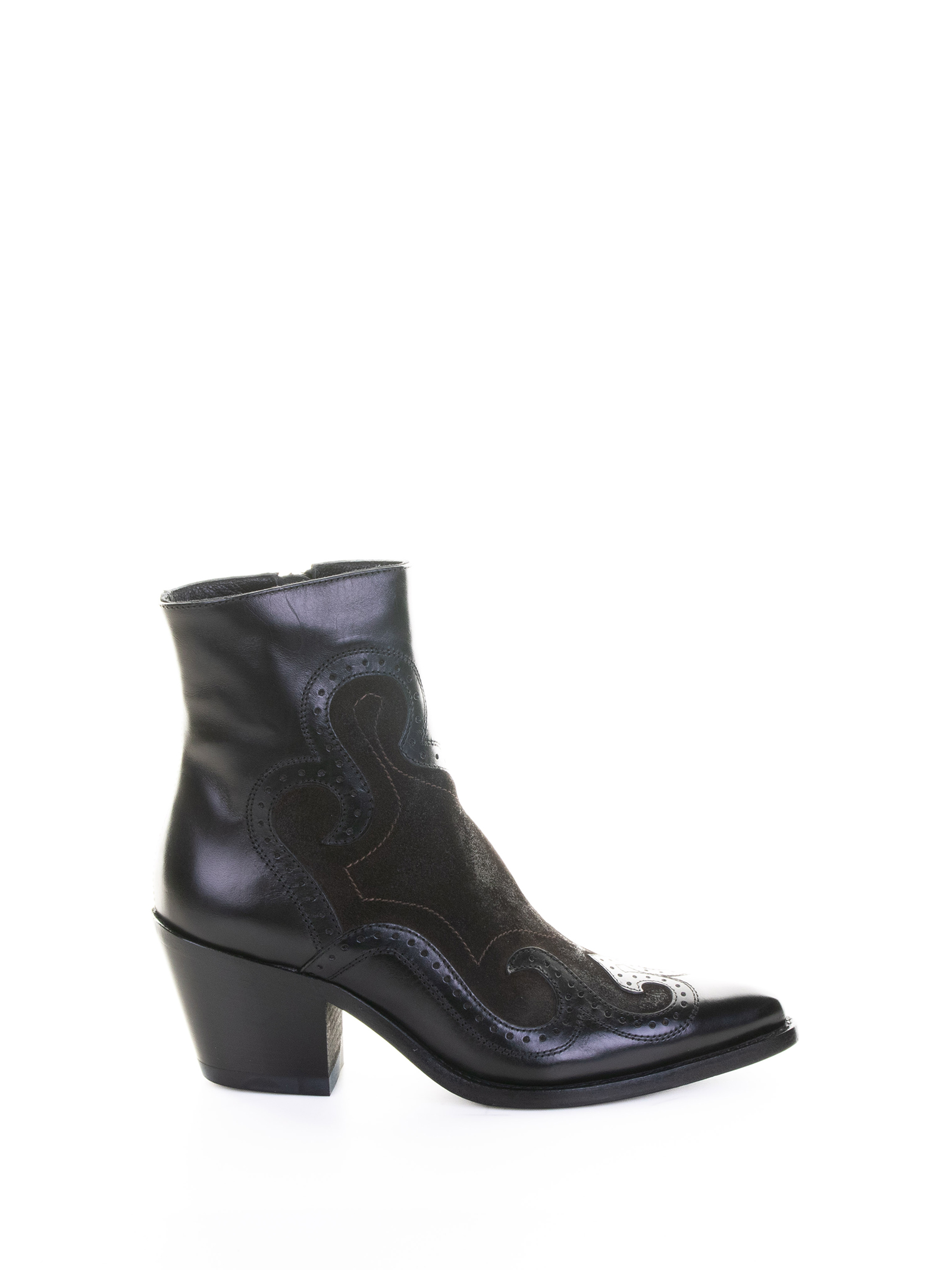 Ducanero Black Texan Ankle Boot In Swallowtail Pattern Leather
