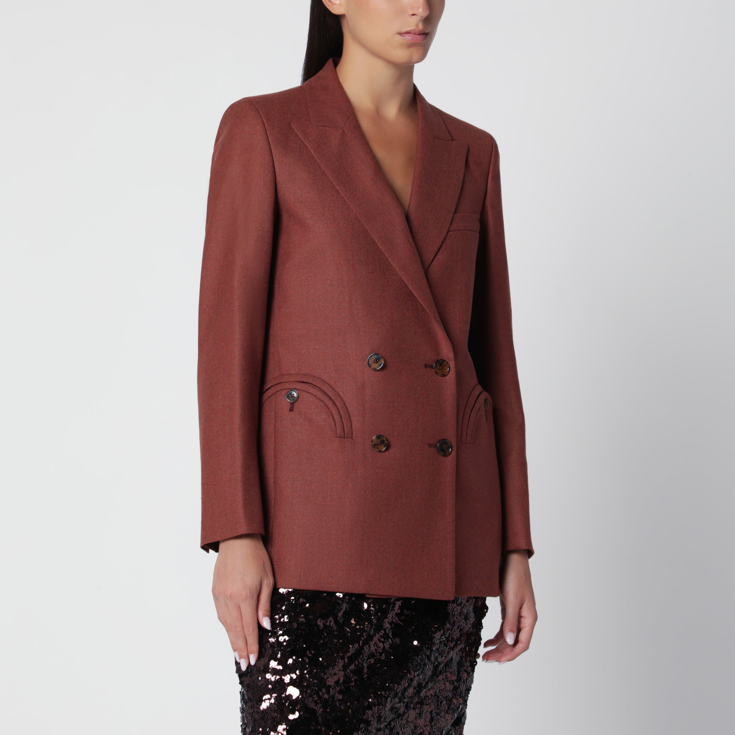 Blazé Milano Double-breasted Jacket In Rust Colour In Wool And Cashmere In Red
