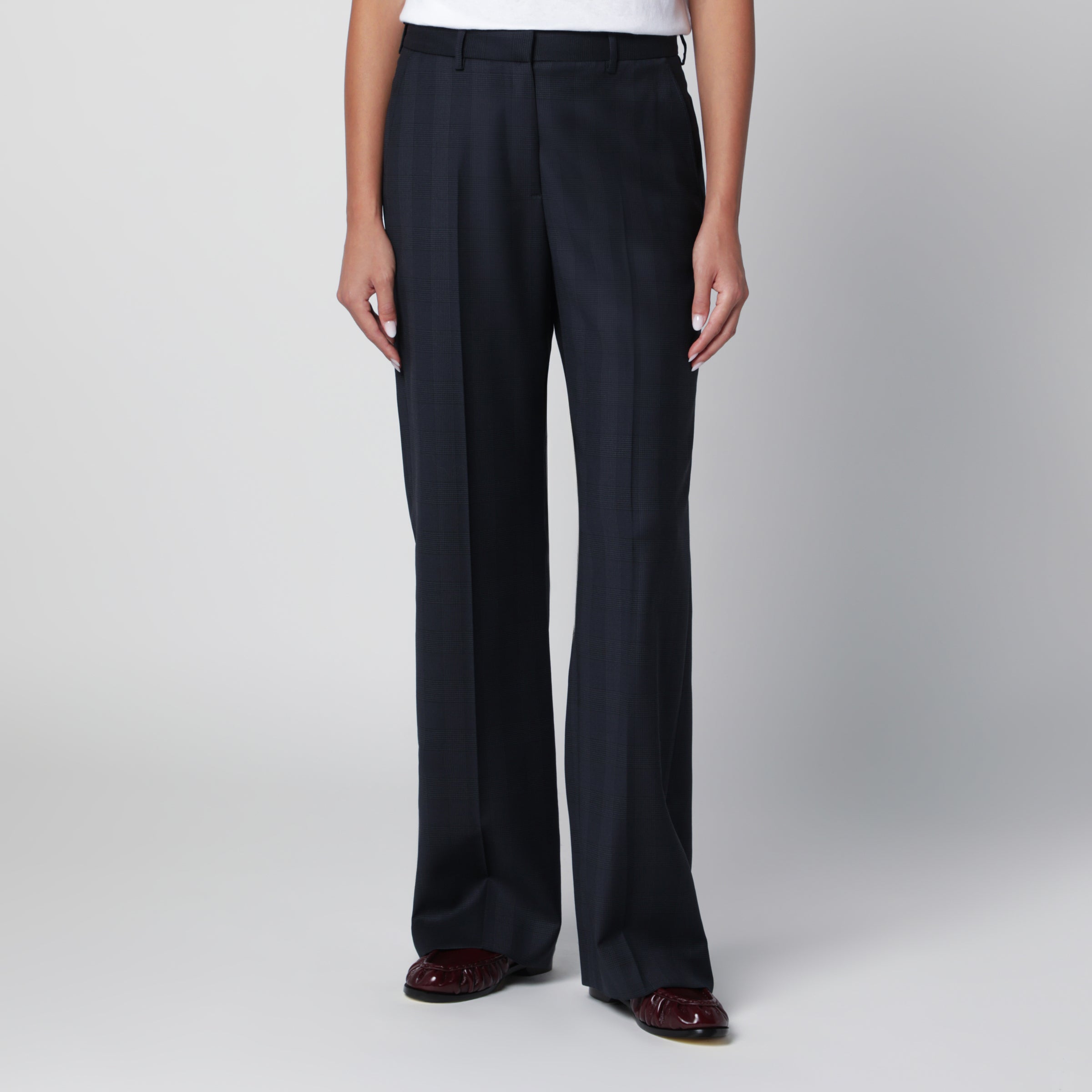 Blazé Milano Navy Blue Prince Of Wales Pattern Lundy Trousers In Wool