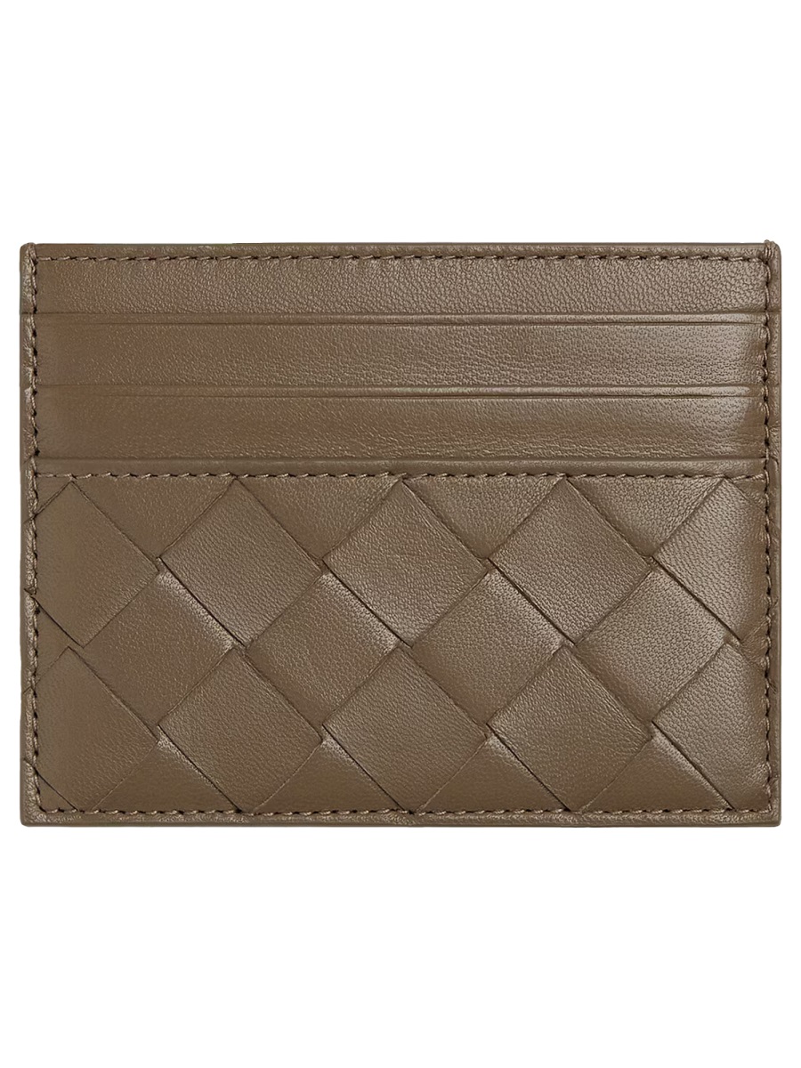 Bottega Veneta Woven Leather Card Case In Green