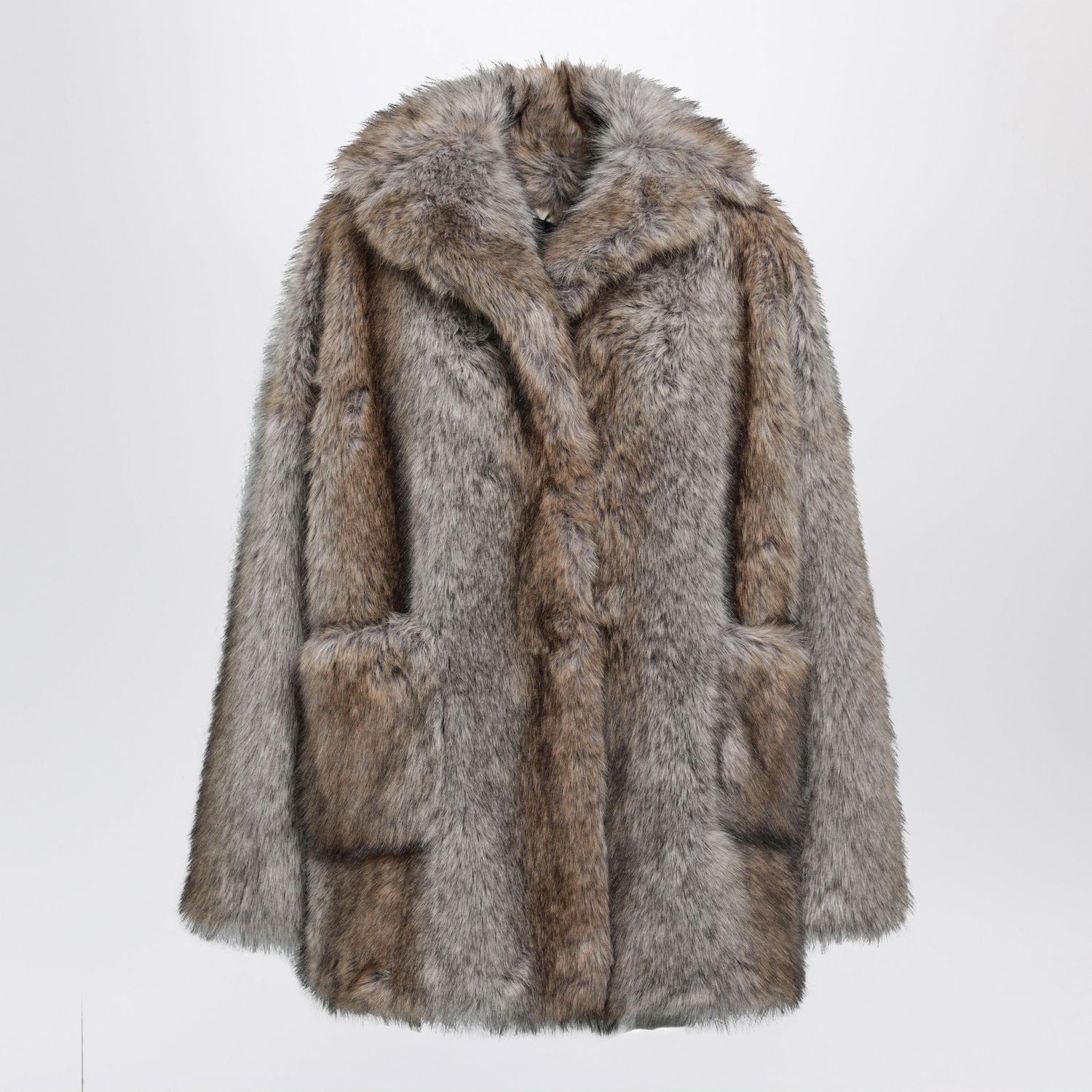 Bb Couture Brigitte Coat In Wolfeffect Faux Fur In Grey