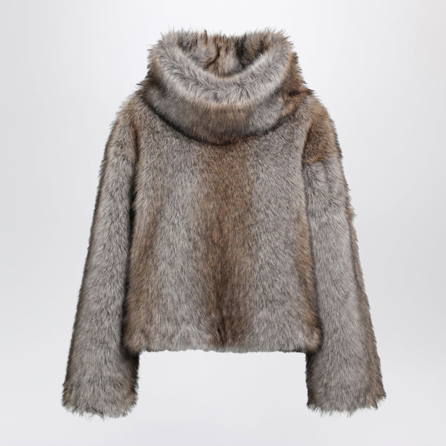 Bb Couture Brigitte Poncho In Wolfeffect Faux Fur In Grey