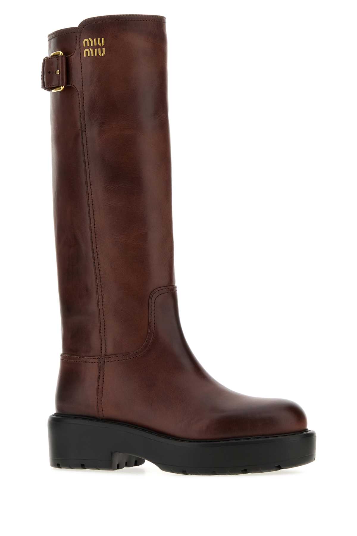 Miu Miu Brown Leather Boots In Brown