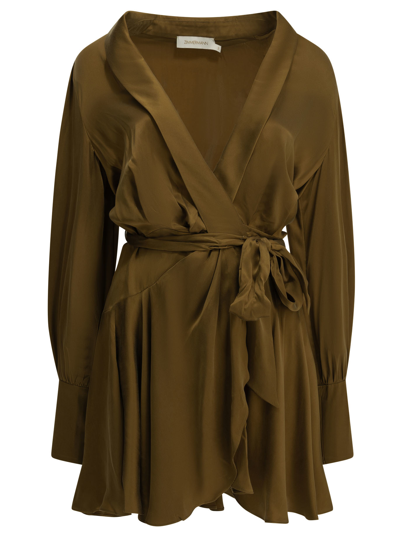 Zimmermann Brown Silk Short Wrap Dress