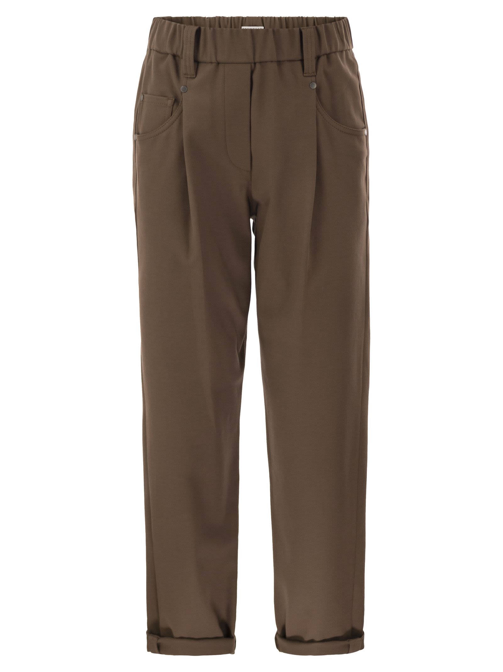 Baggy Trousers In Stretch Cotton Cover-Up With Shiny Bartack