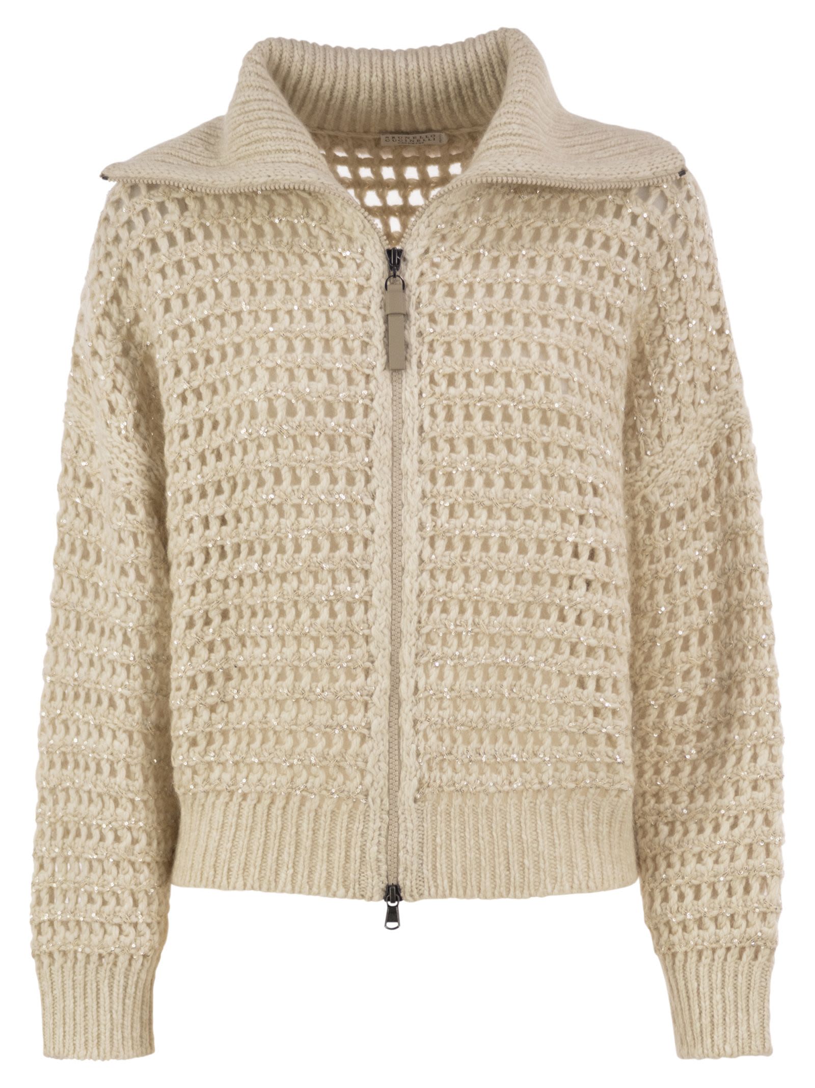 Openwork Wool, Cashmere And Mohair Zip Cardigan