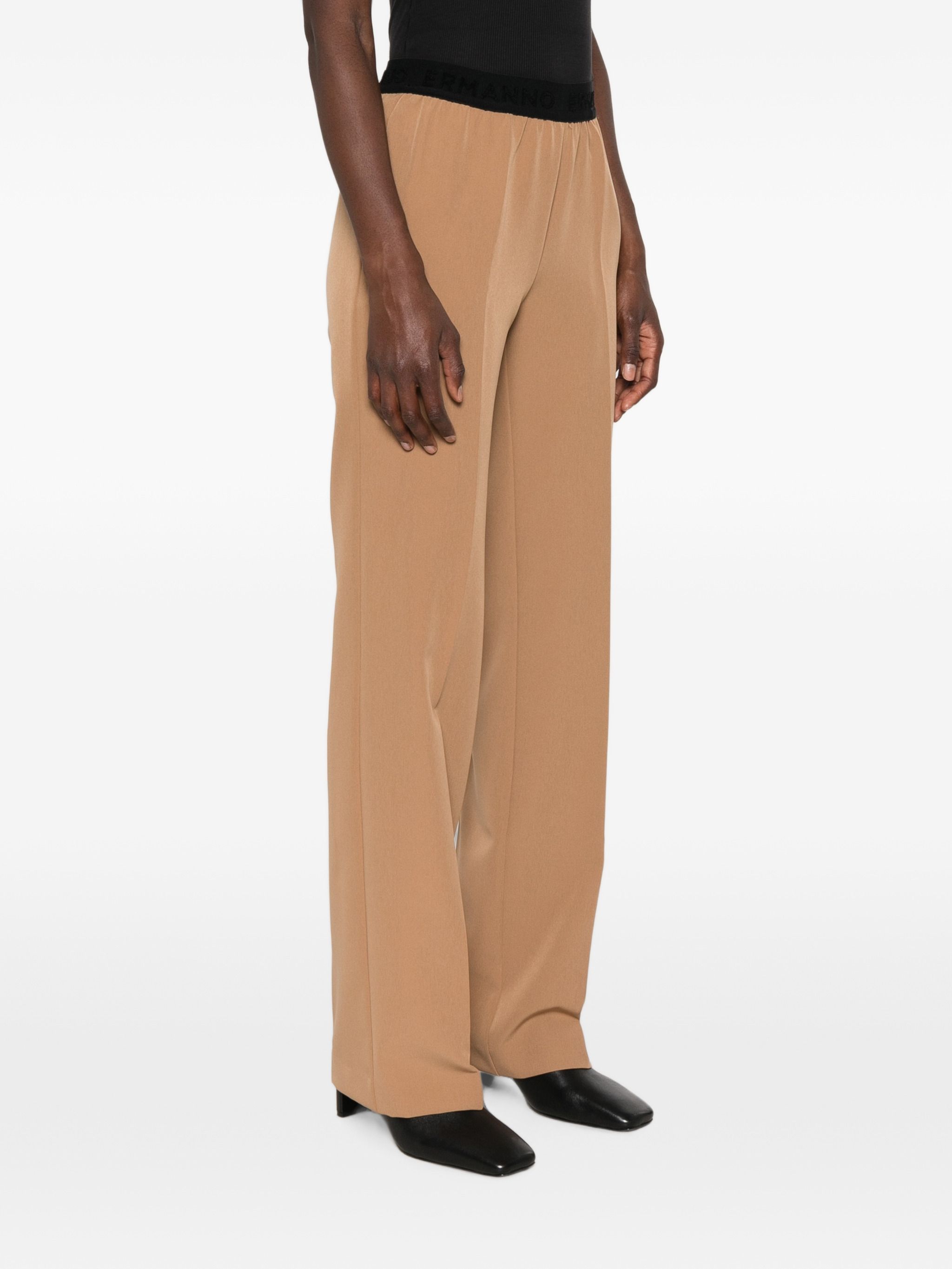 Ermanno Camel Polyester Elastane Pants In Camel