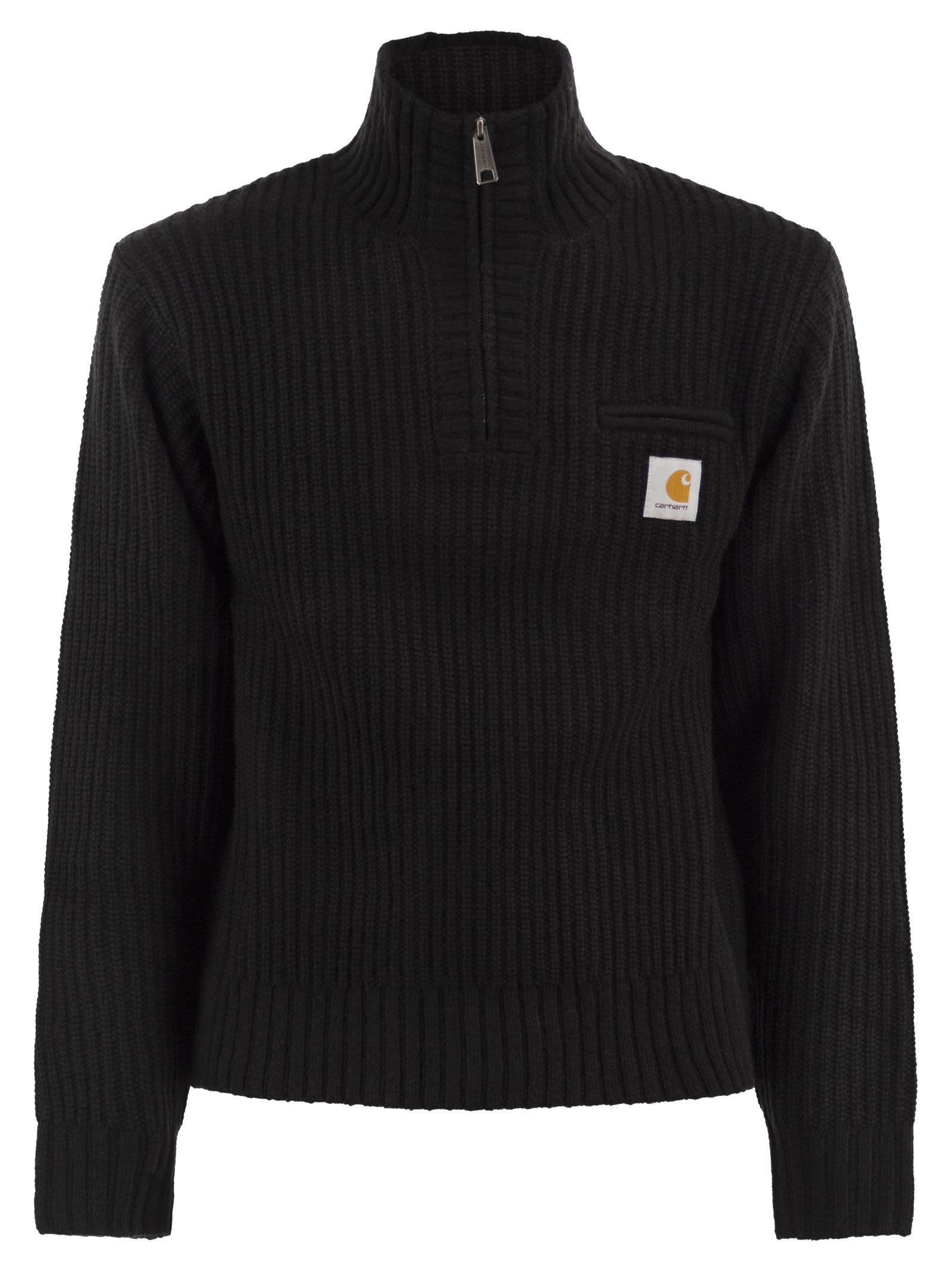 Rib-Knit Half-Zip High Neck Jumper