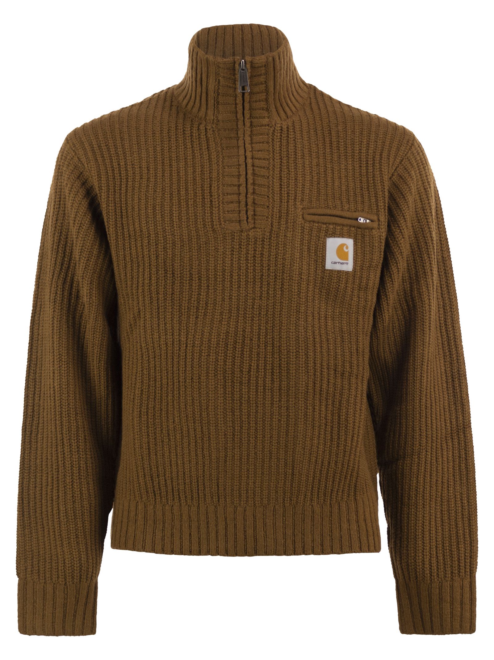 Rib-Knit Half-Zip High Neck Jumper