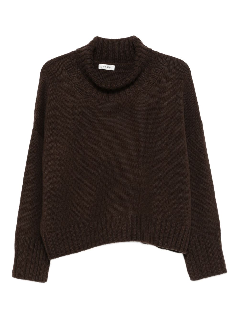 Soft Goat Cashmere Turtle-neck Sweater In Brown