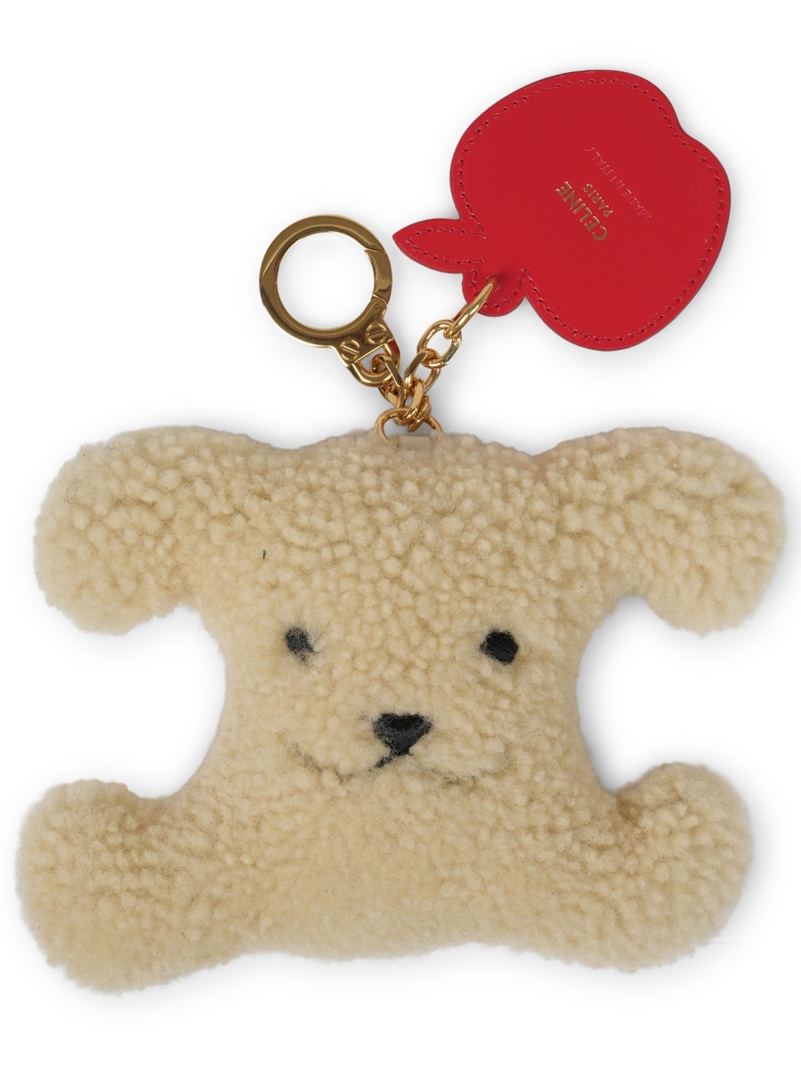 Celine Shearling "triomphe" Keychain In Brown
