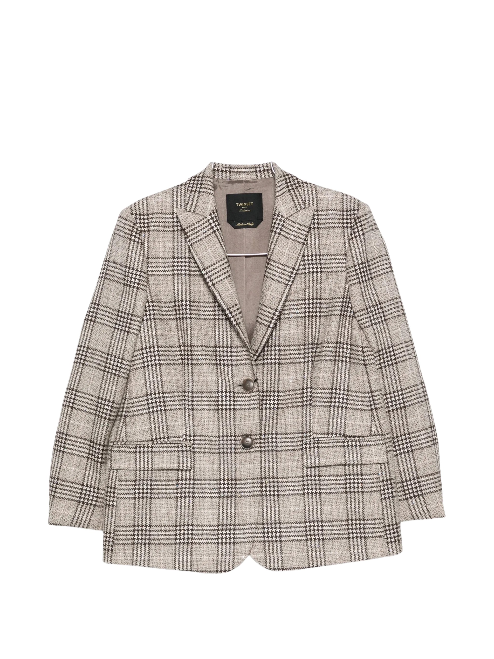 Twinset Twin-set Check-pattern Notched-lapels Jacket In Neutral