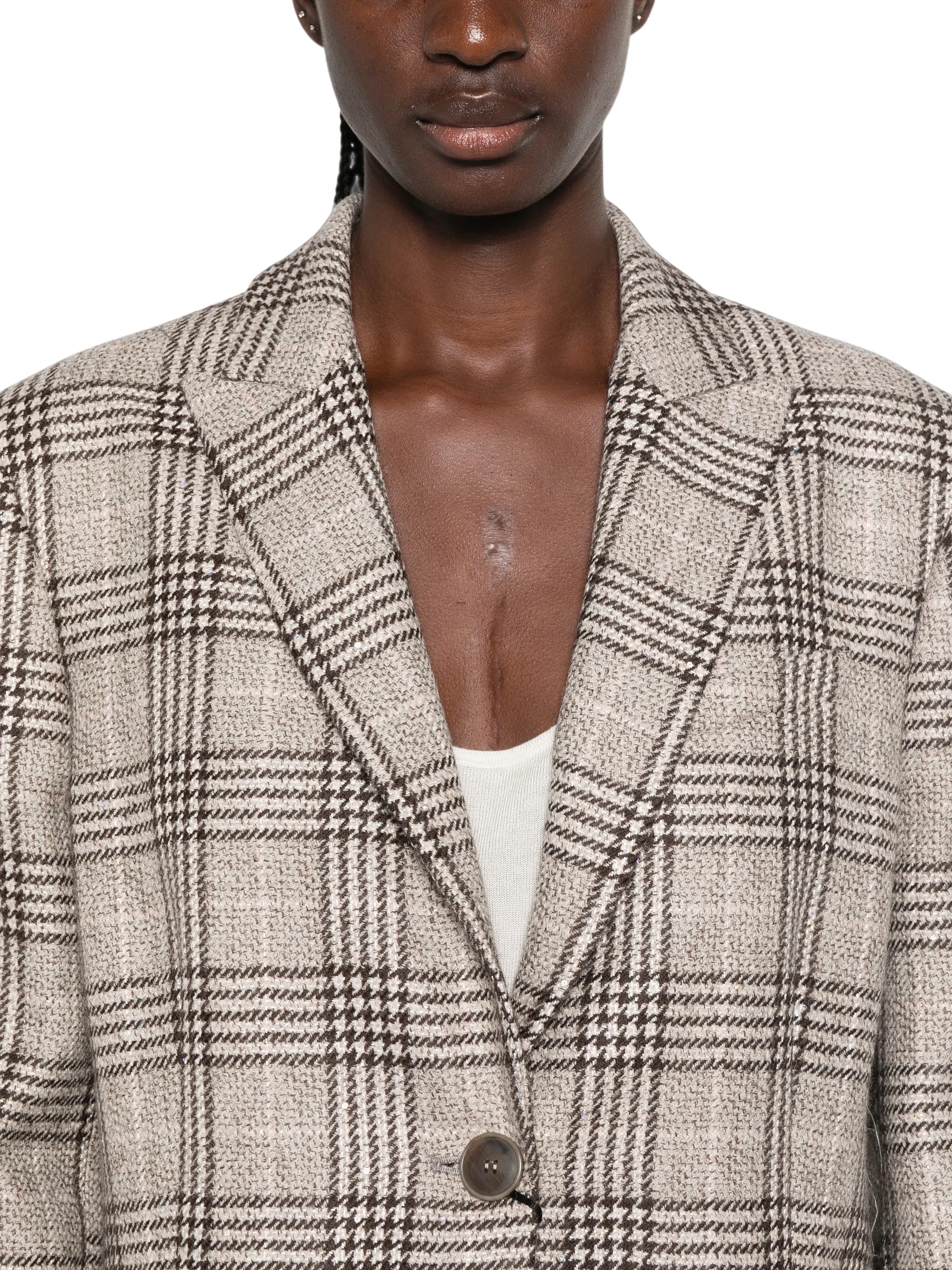 Twinset Twin-set Check-pattern Notched-lapels Jacket In Neutral