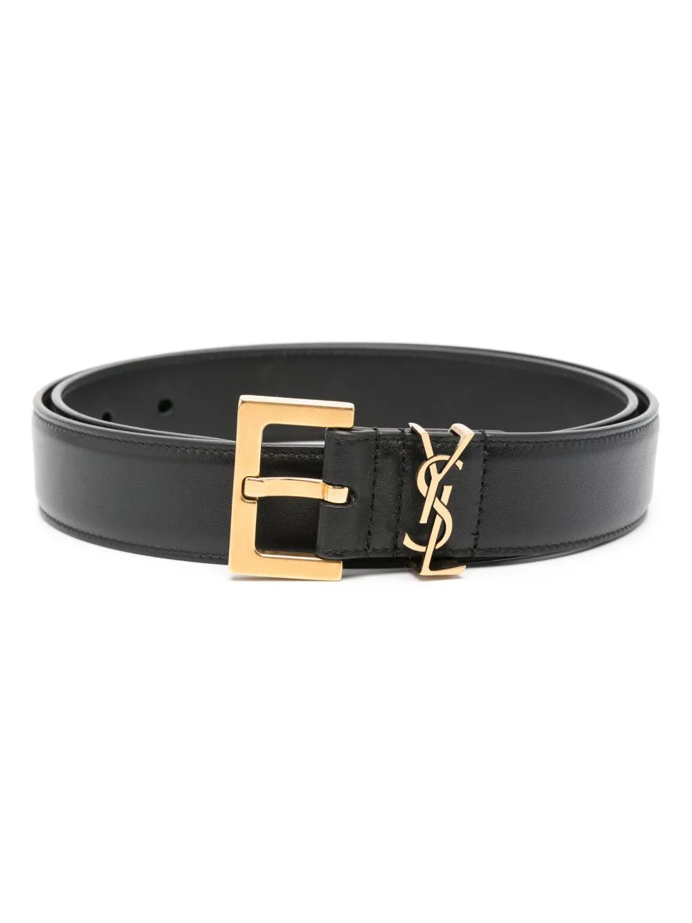 Saint Laurent Cassandre Leather Belt In Black