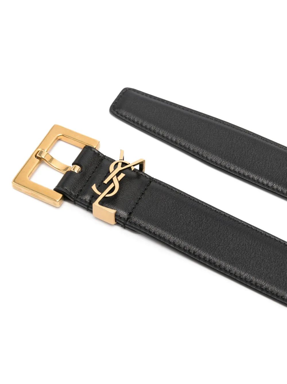 Saint Laurent Cassandre Leather Belt In Black