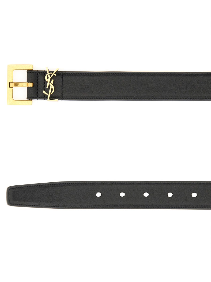 Saint Laurent Cassandre Leather Belt In Black