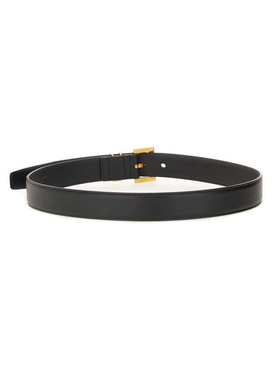 Saint Laurent Cassandre Leather Belt In Black