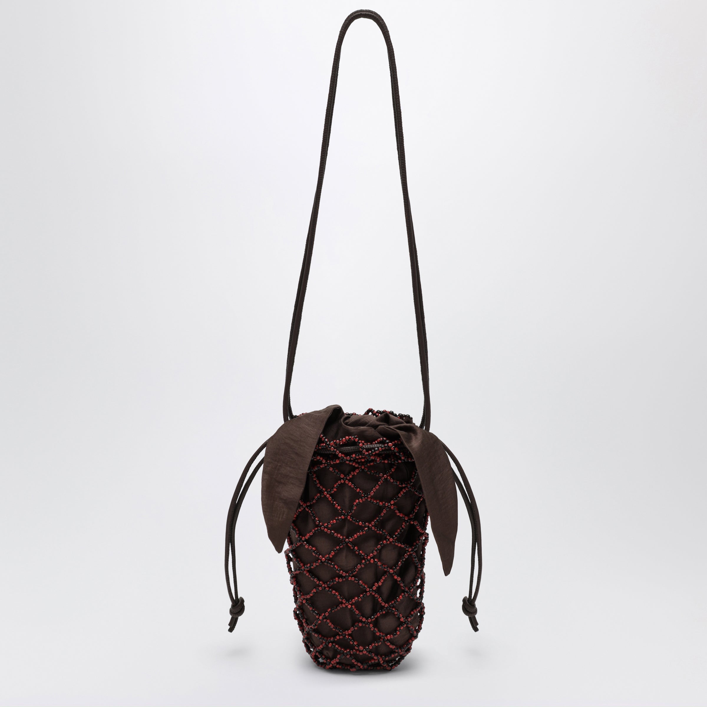 Brown Beaded Net Bag