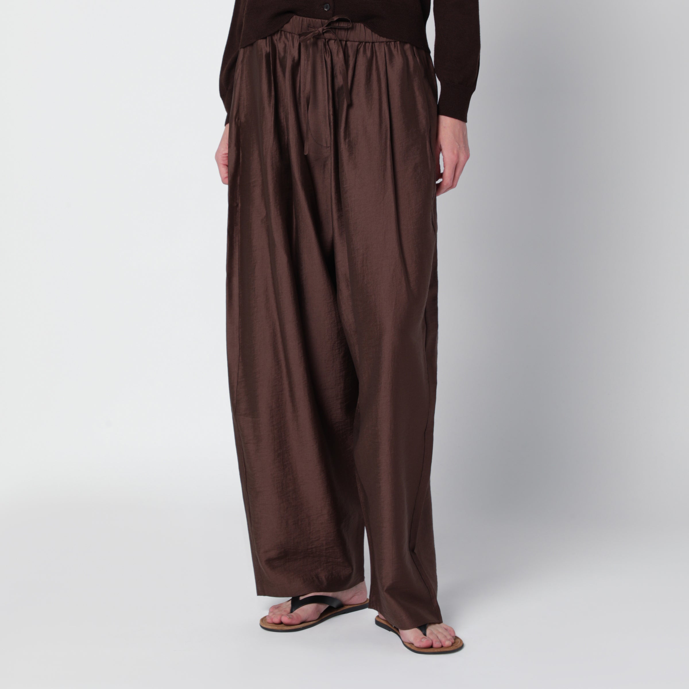 Brown Maxi Trousers In Lyocell Blend