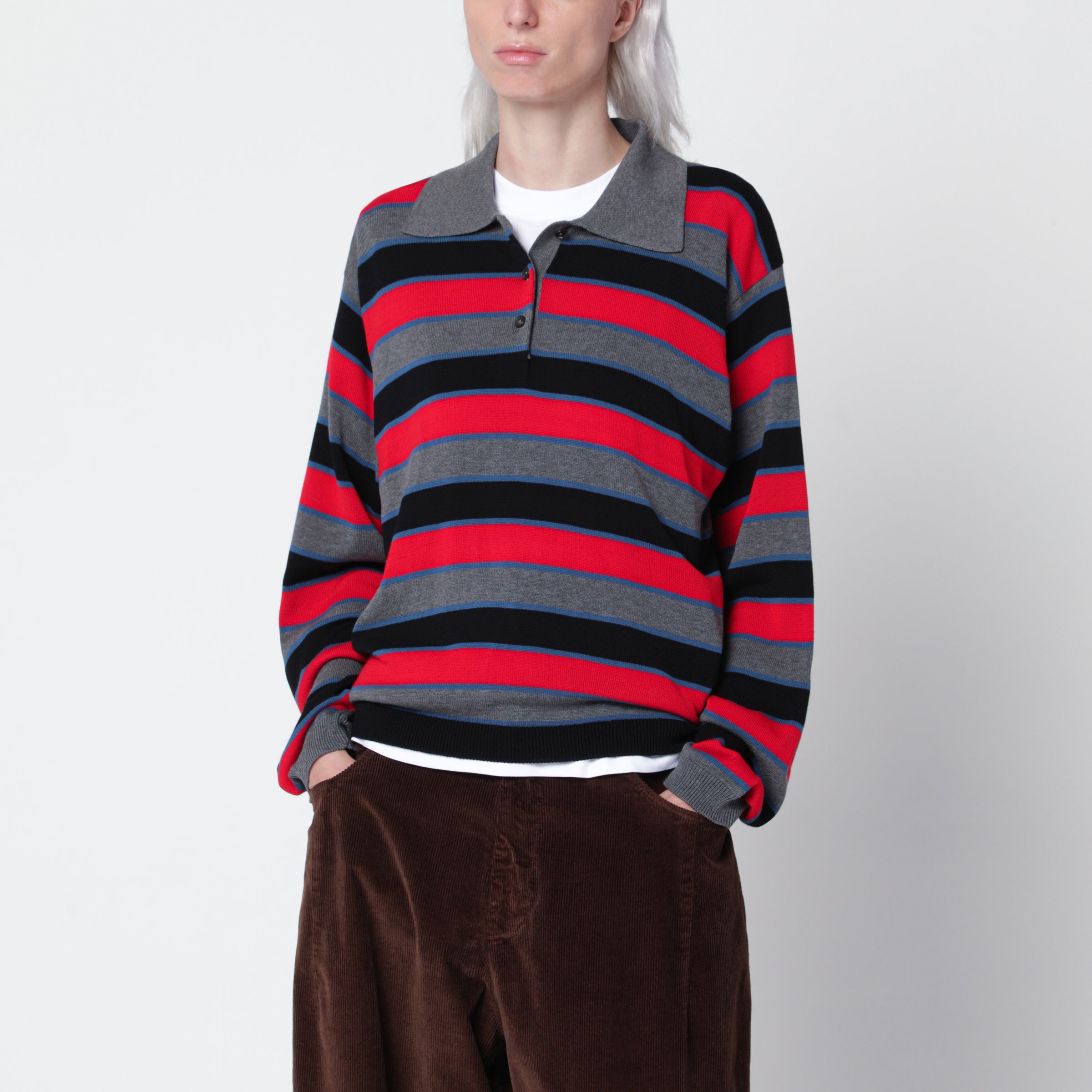 Oversized Multicolour Striped Cotton Polo Shirt