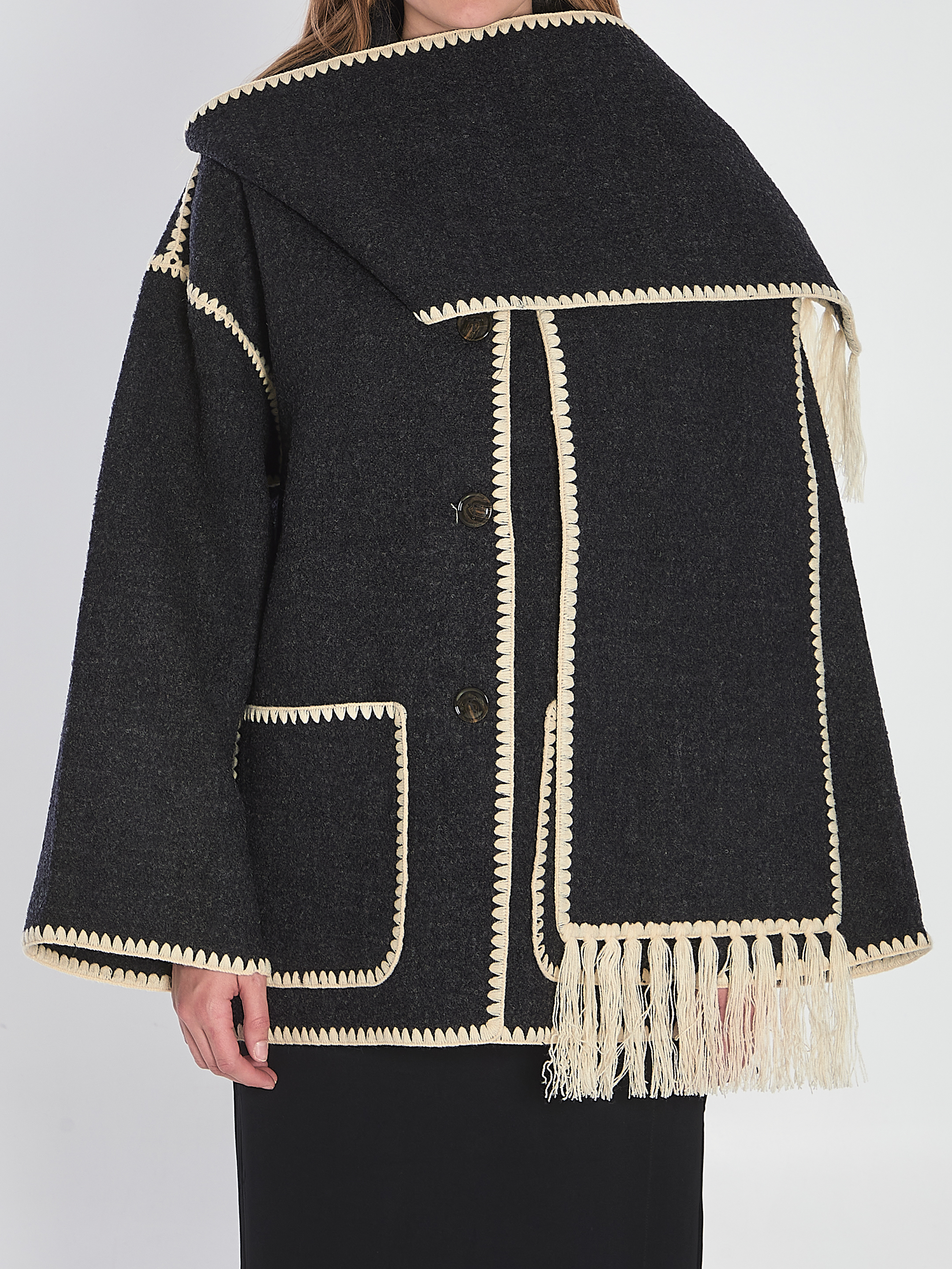 Dark Grey Mélange Jacket With Scarf
