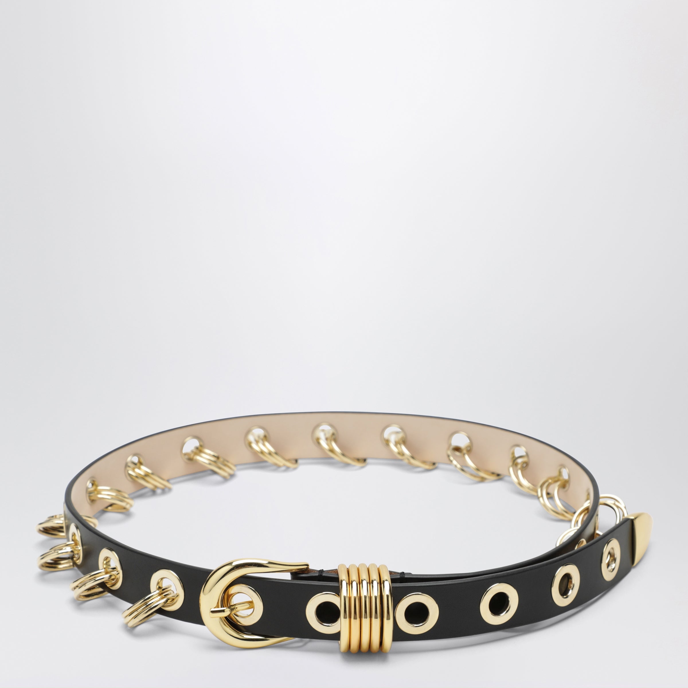 Revenge Belt Black/Gold In Leather With Metal Eyelets