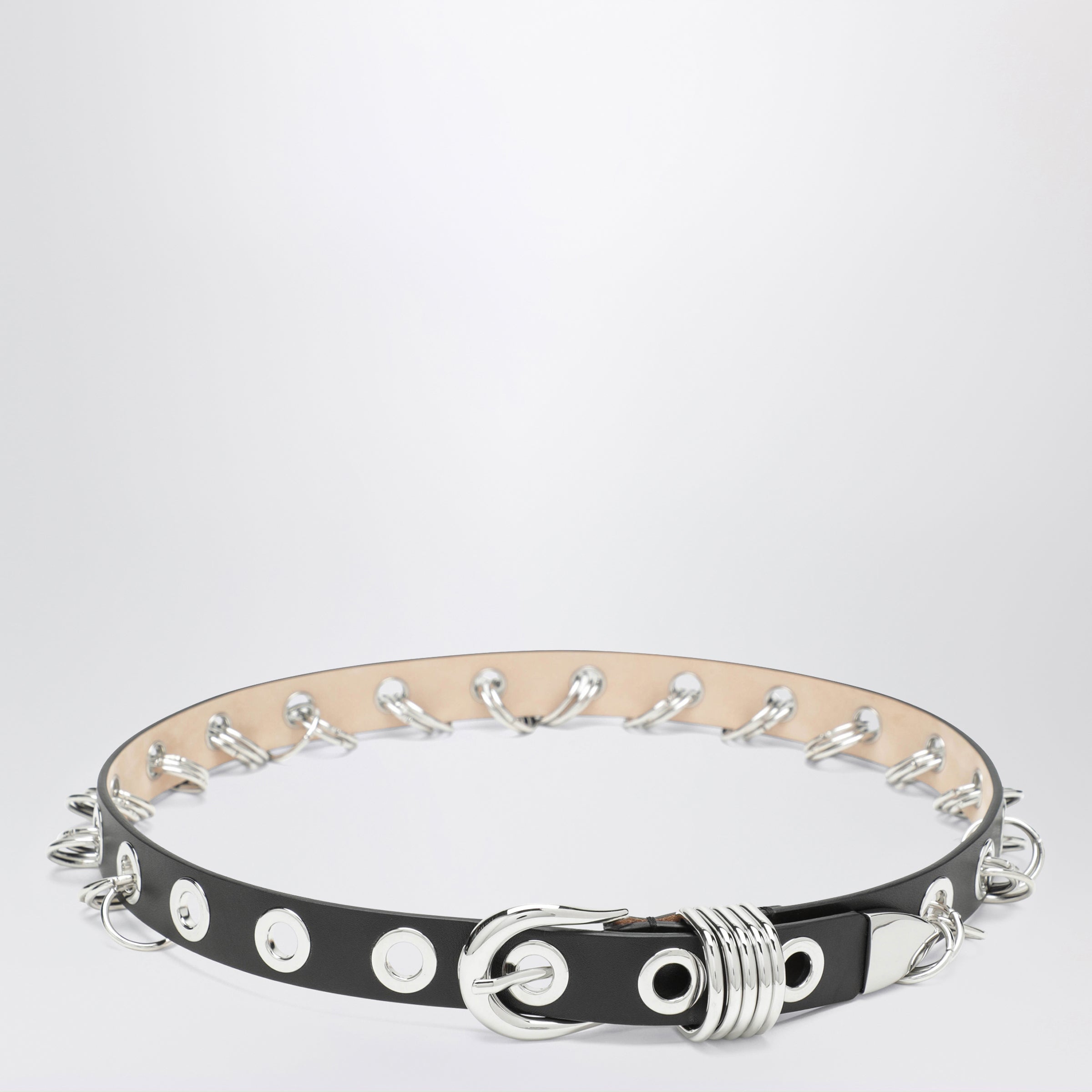 Dehanche Déhanche Revenge Belt Black/silver In Leather With Metal Eyelets