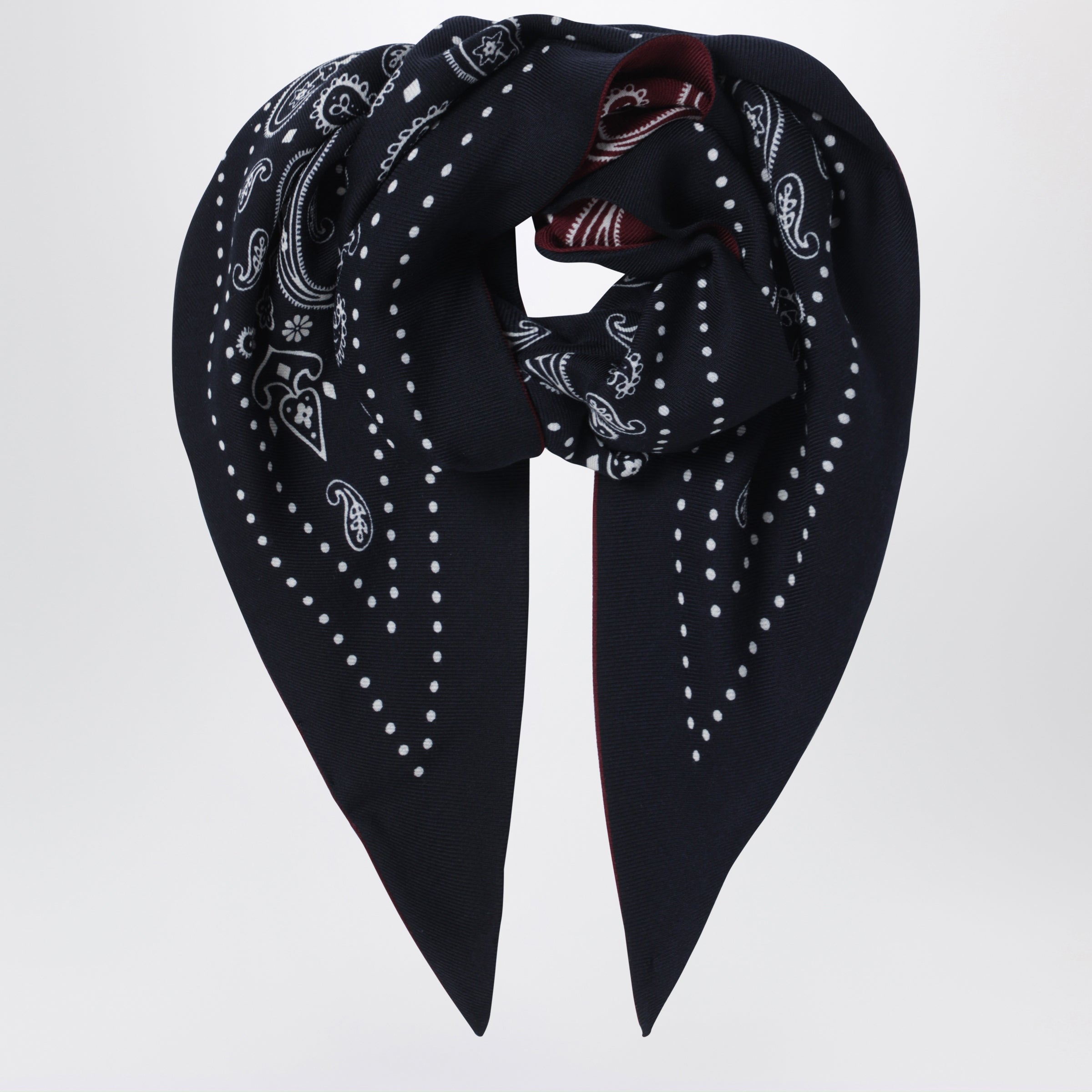 Destin Navy Blue/burgundy Triangular Bandana Scarf In Multicolor