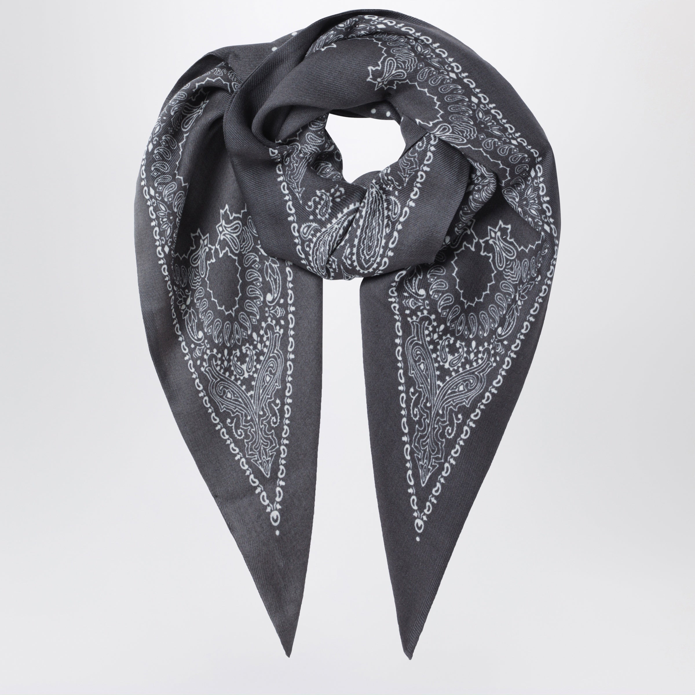 Destin Red Triangular Bandana Scarf In Wool In Gray