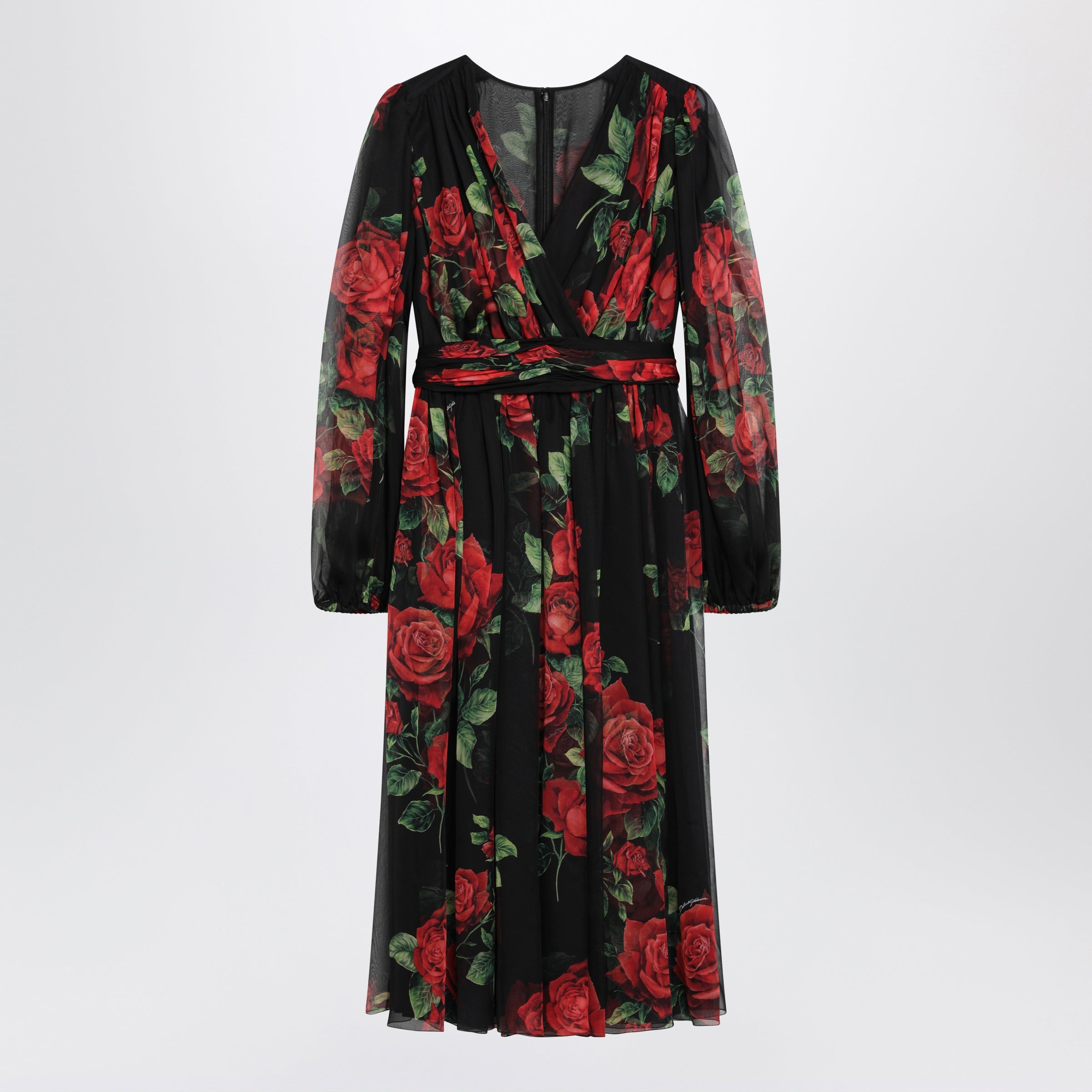Dolce & Gabbana Dolce&gabbana Black Dress With Rose Print In Silk Chiffon