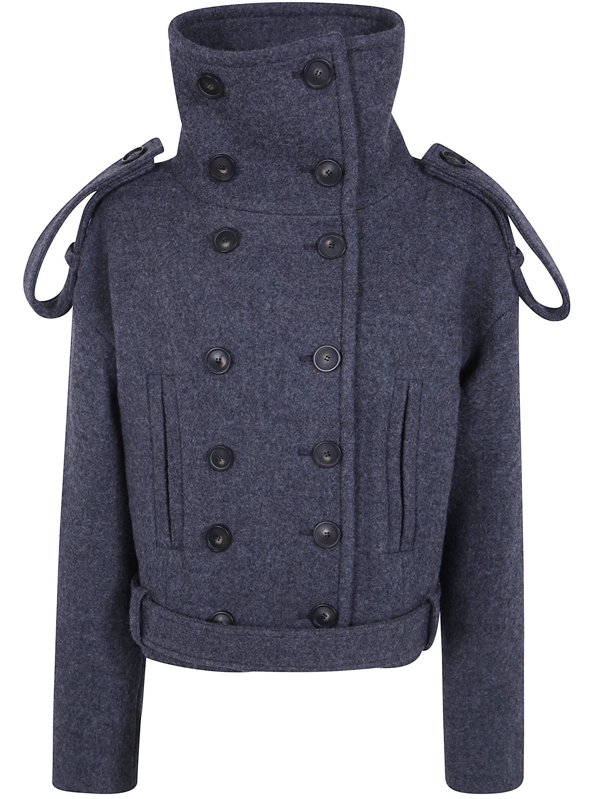 Seven For All Mankind Double Breasted High Neck Short Coat In Grey
