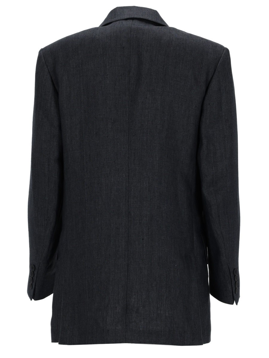 Max Mara Maximal Tailoring Double-breasted Linen Blazer Jacket In Black