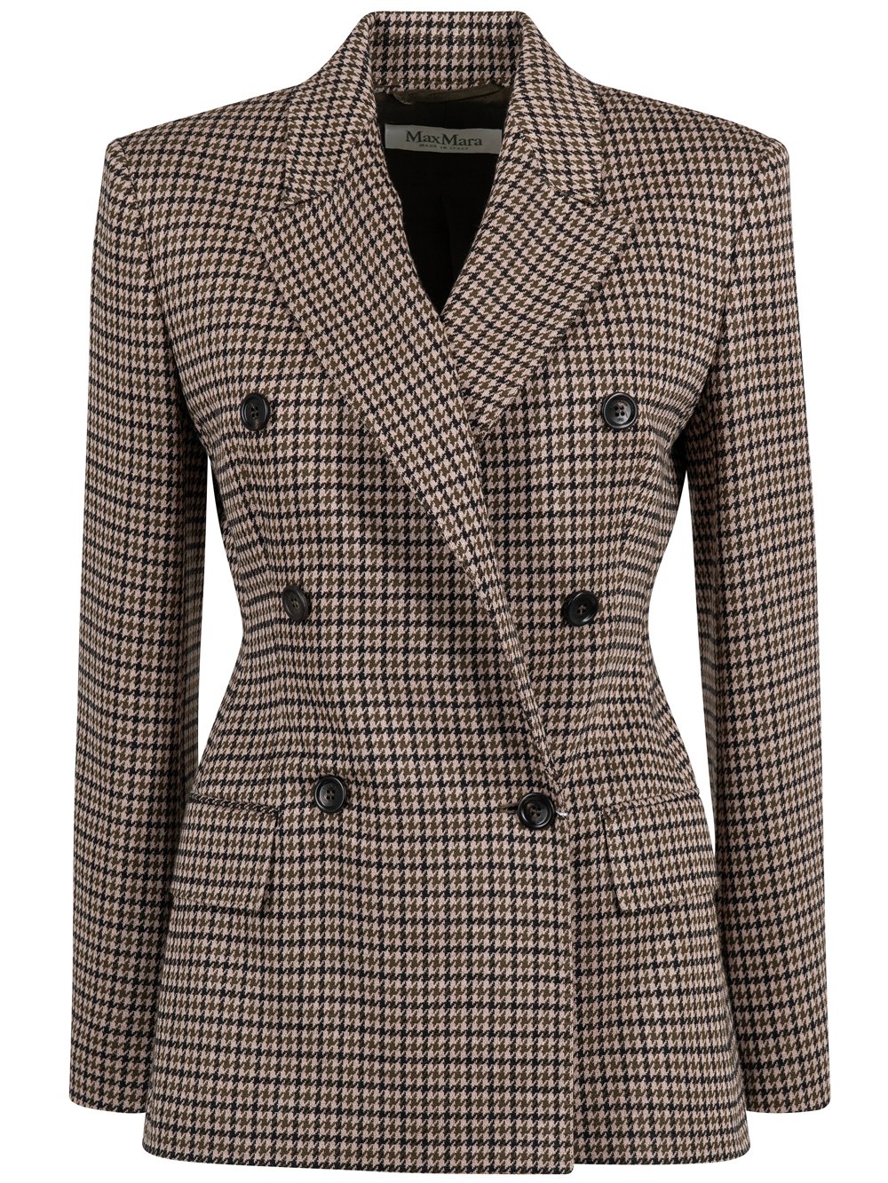 Max Mara Houndstooth T-shirt Jacket Double-breasted Lined Wool-blend In Brown