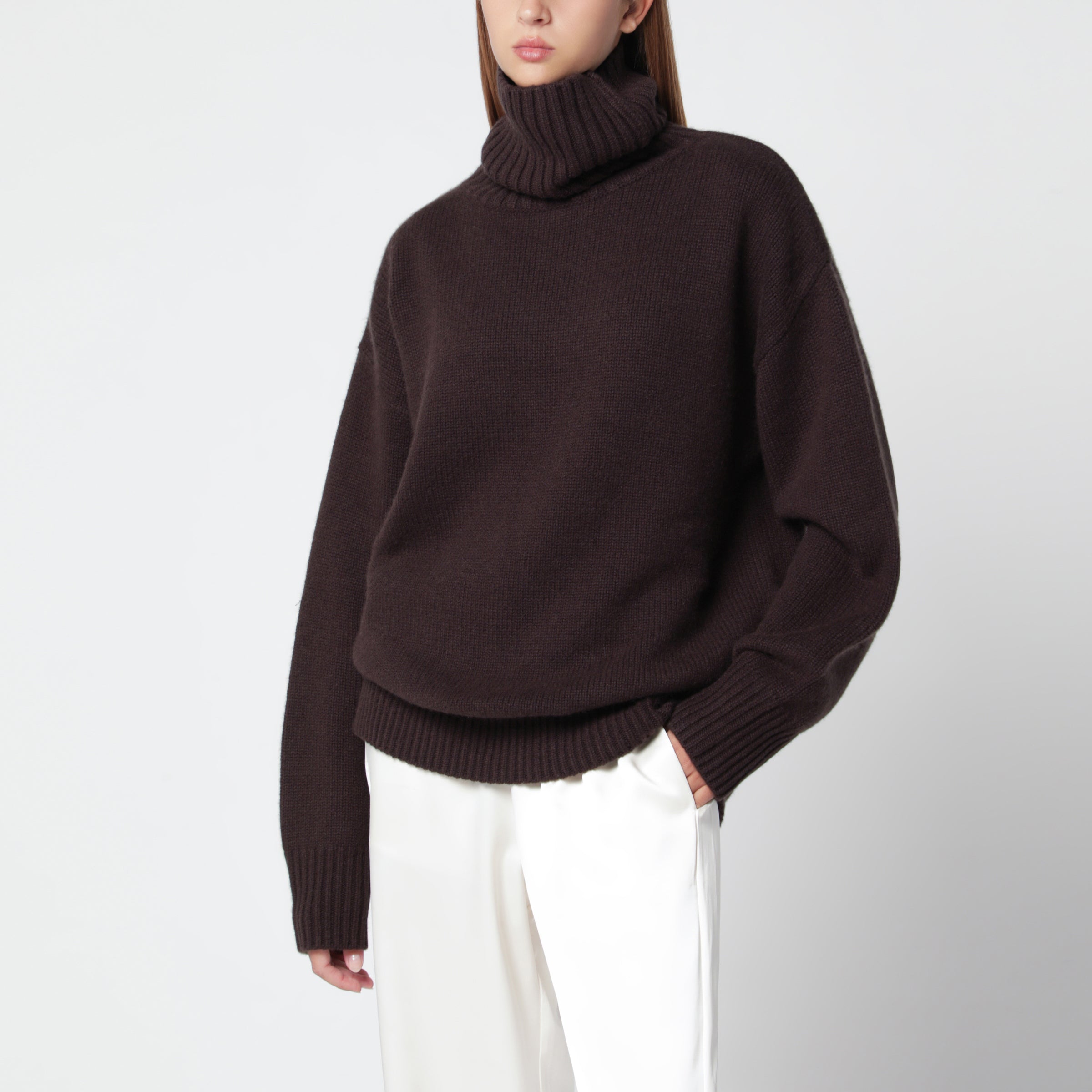 Brown Cashmere Turtleneck Sweater