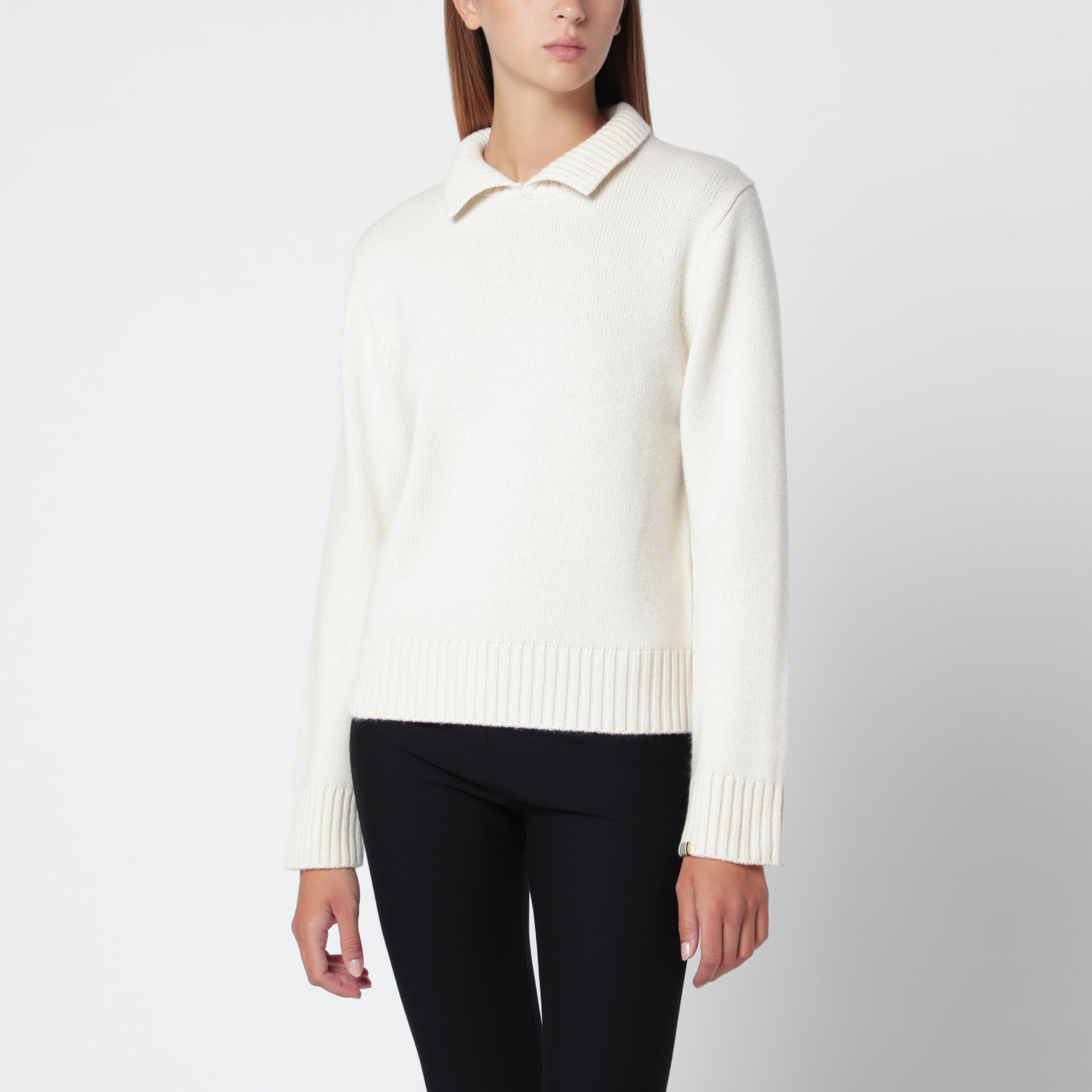Cream Cashmere Polo Sweater
