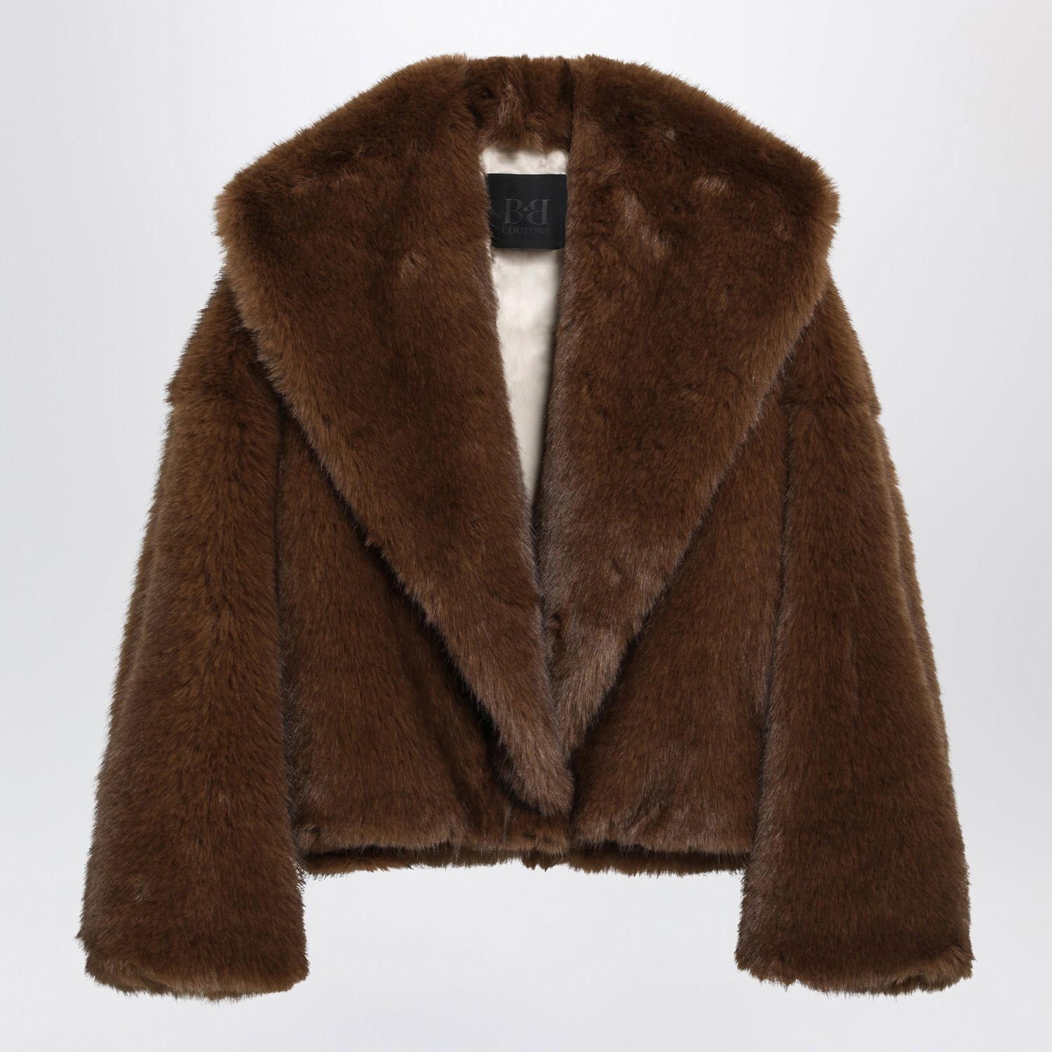 Bb Couture Farrah Short Brown Jacket In Faux Fur