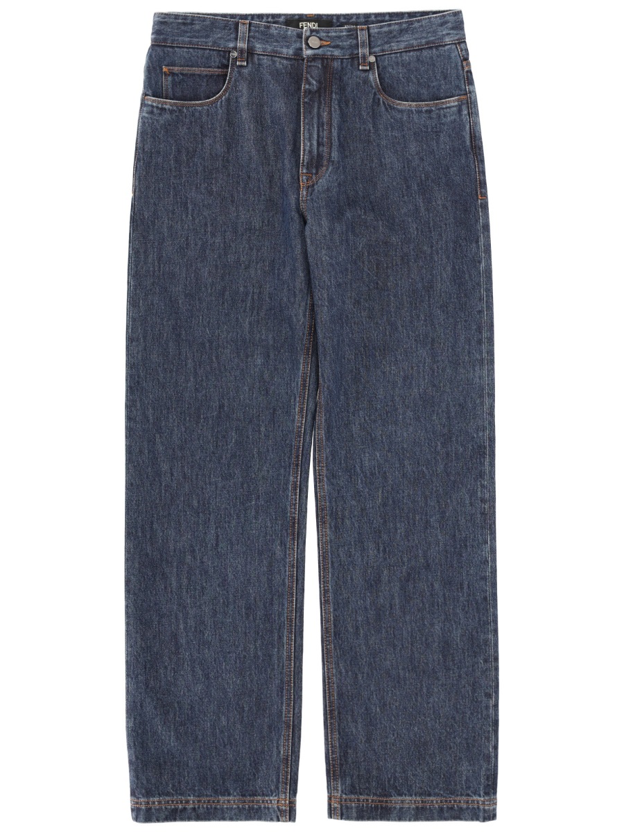 Fendi Regular Fit Cotton Jeans In Blue