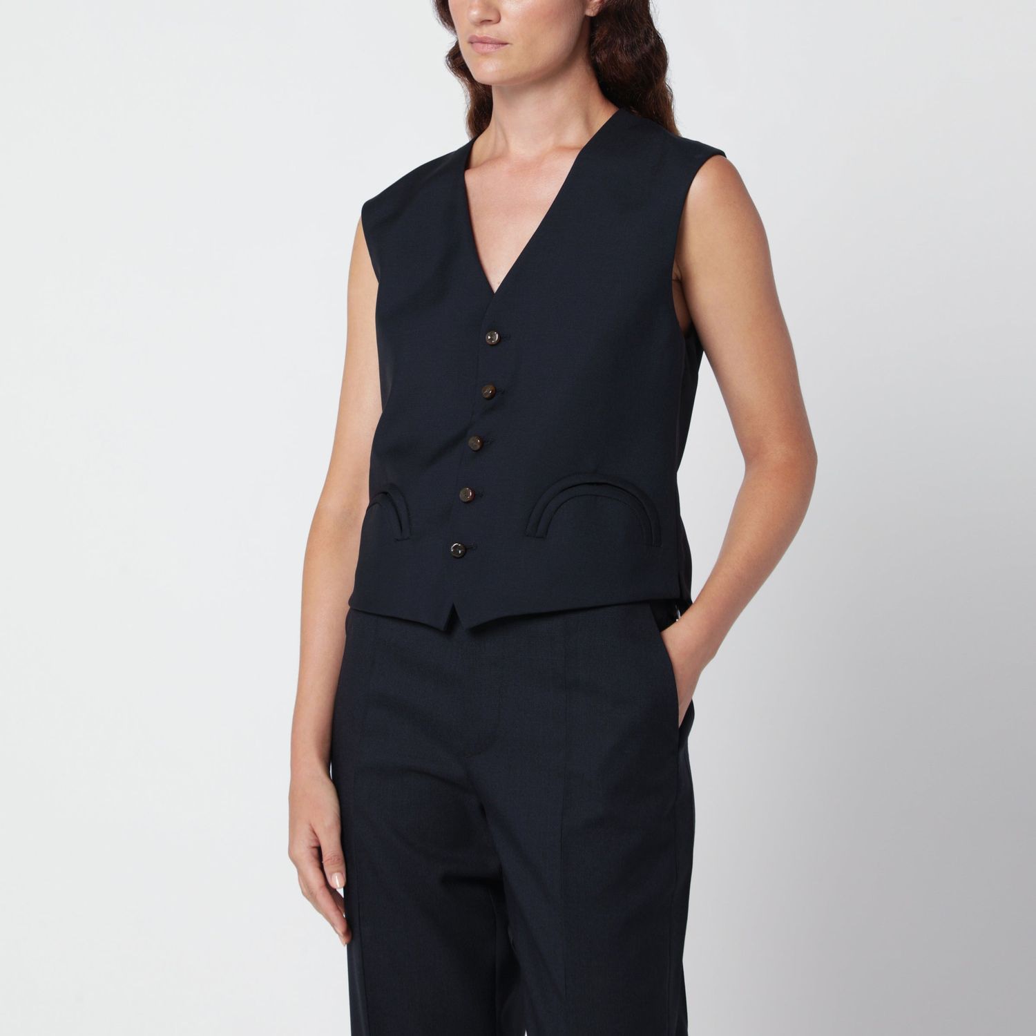 Feral Vest In Navy Wool And Mohair