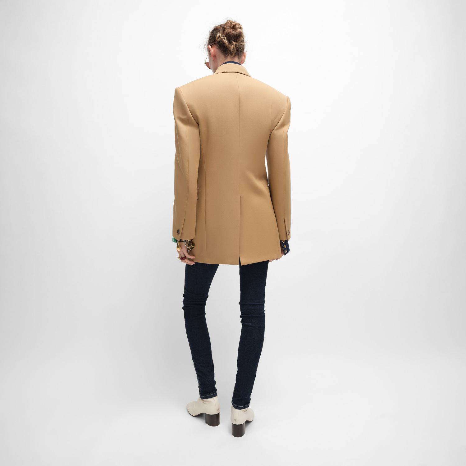 Celine Jacket Columns In Wool With Diagonal Pattern In Brown