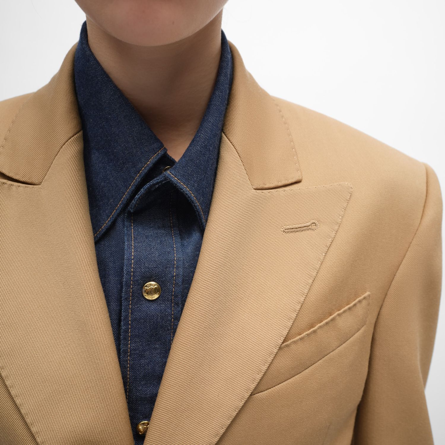 Celine Jacket Columns In Wool With Diagonal Pattern In Brown