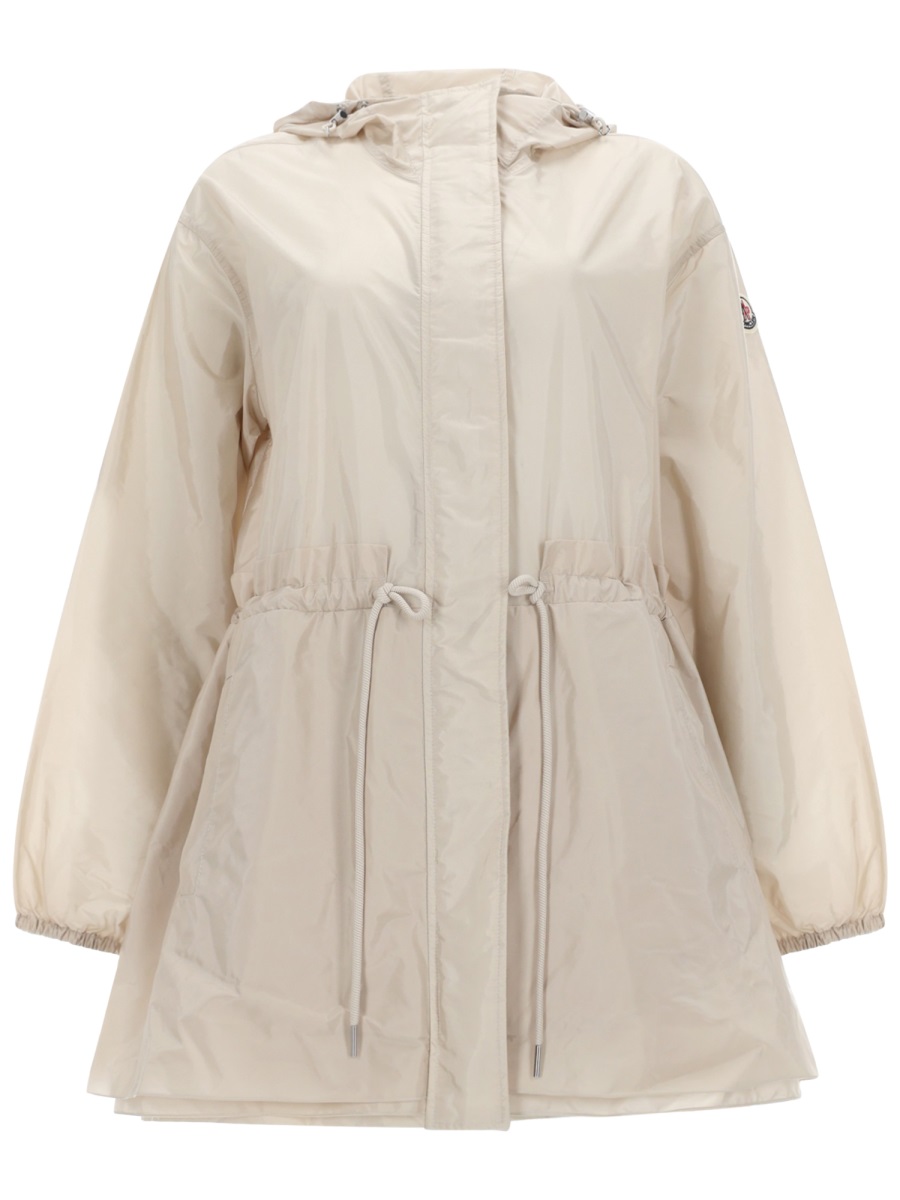 Moncler Weteau Ruched-trim Hooded Mid-length Jacket In Neutral