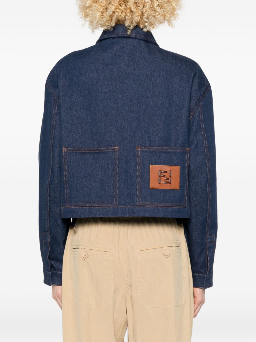 Fendi Denim Jacket With Front Embroidered Logo In Blue