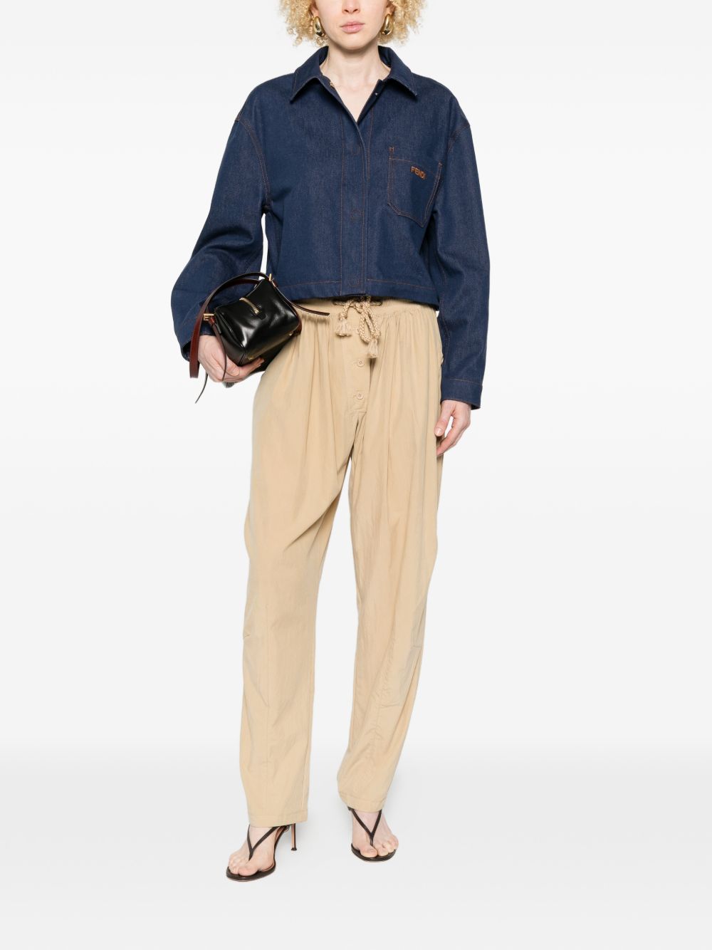 Fendi Denim Jacket With Front Embroidered Logo In Blue
